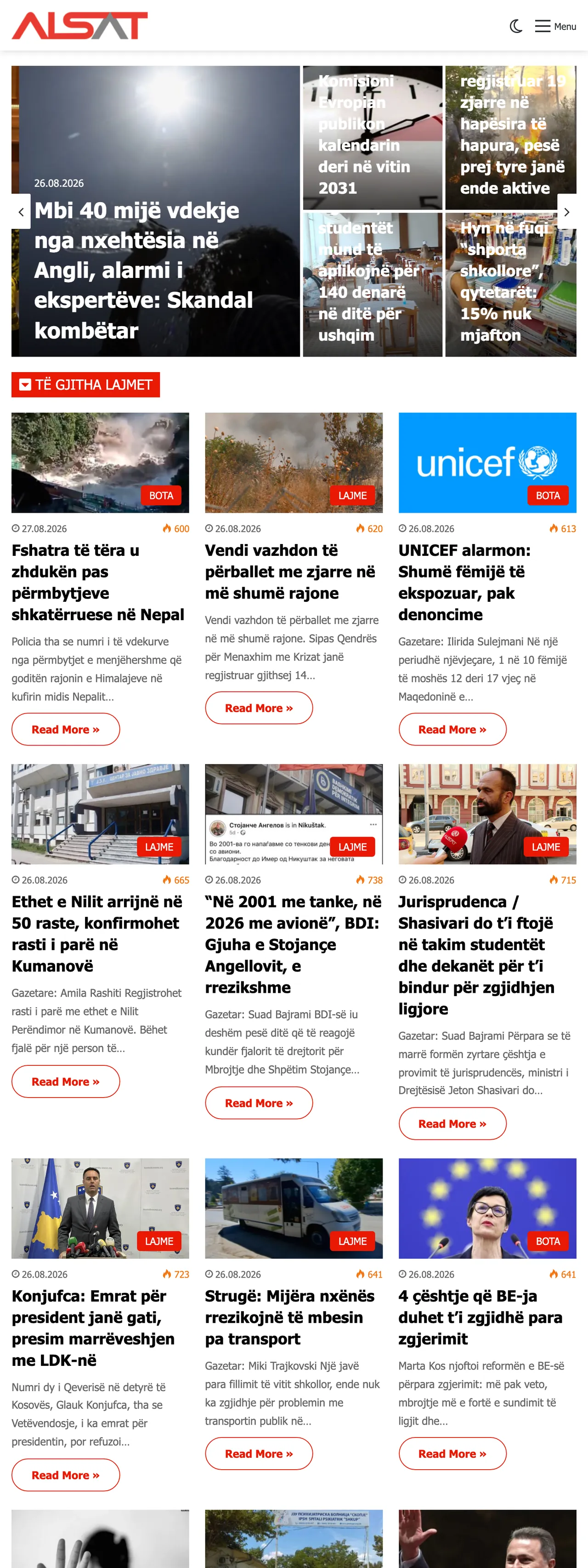 Screenshot of the ALSAT front page