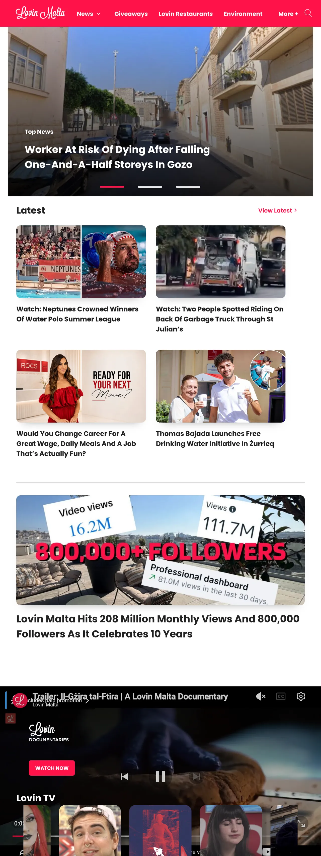 Screenshot of the Lovin Malta front page