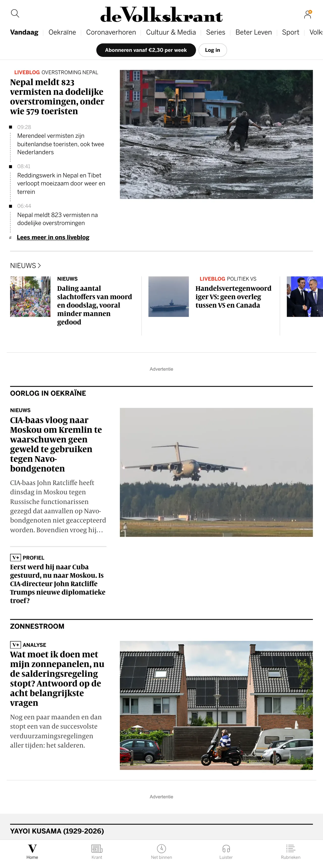Screenshot of the de Volkskrant front page