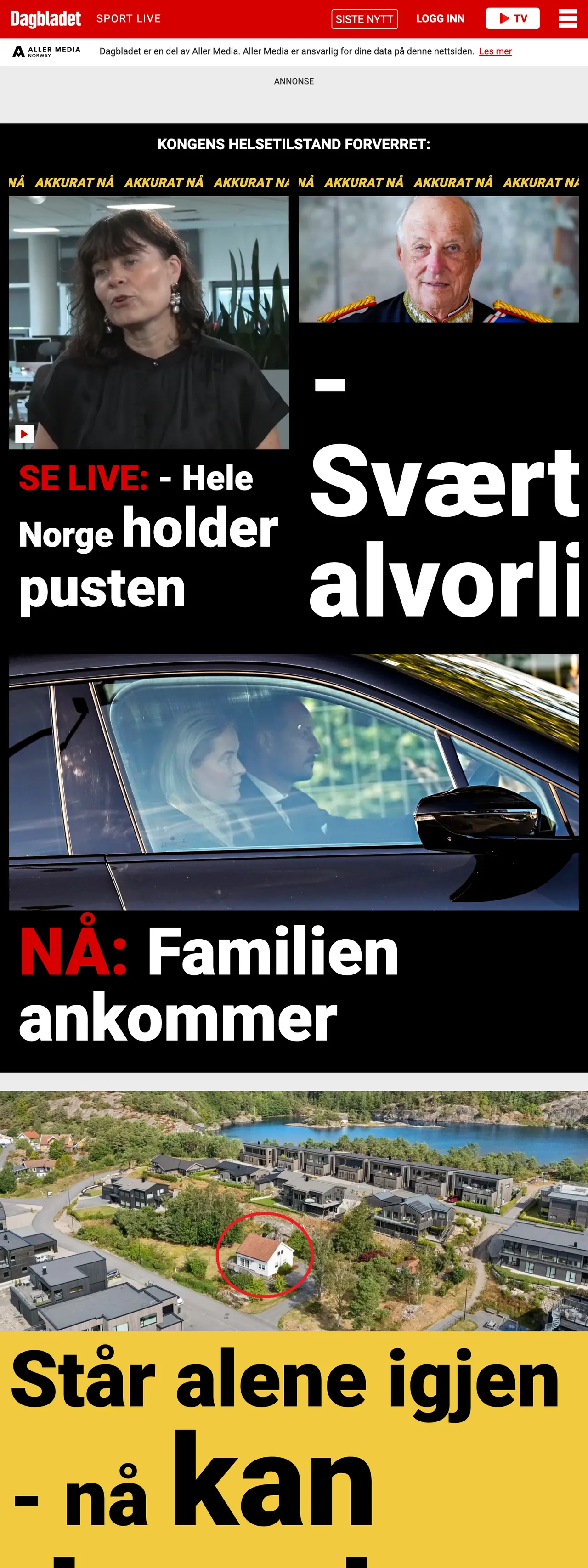 Screenshot of the Dagbladet front page