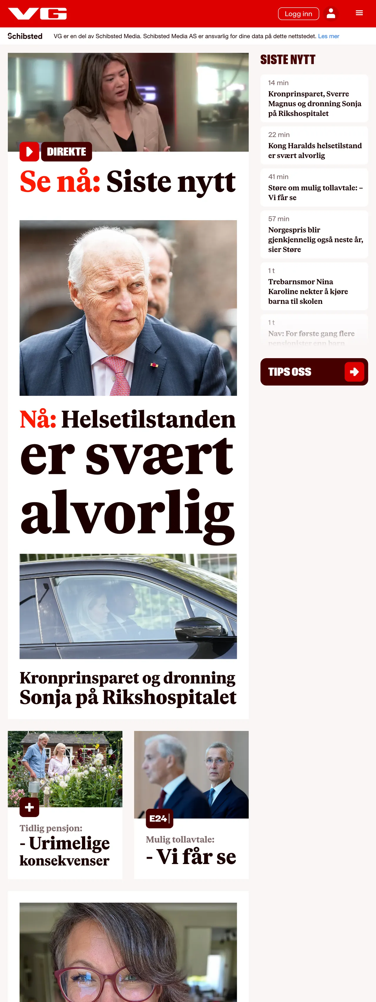 Screenshot of the VG front page