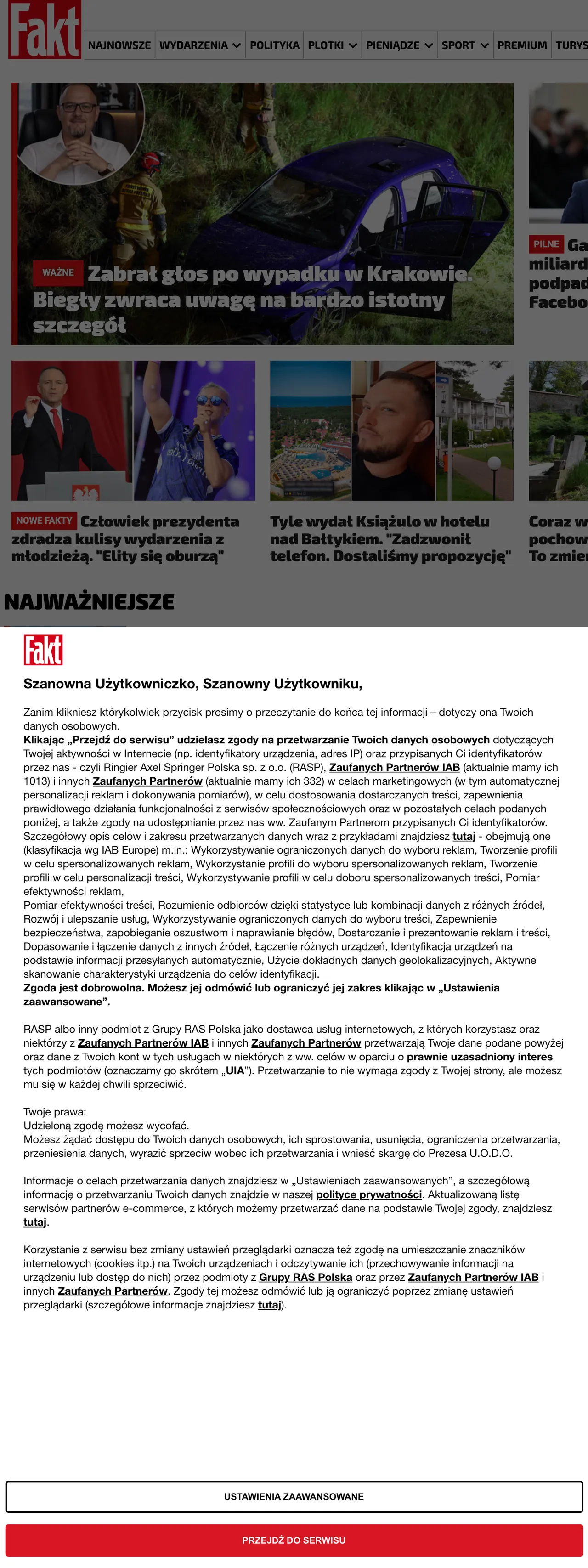 Screenshot of the Fakt front page