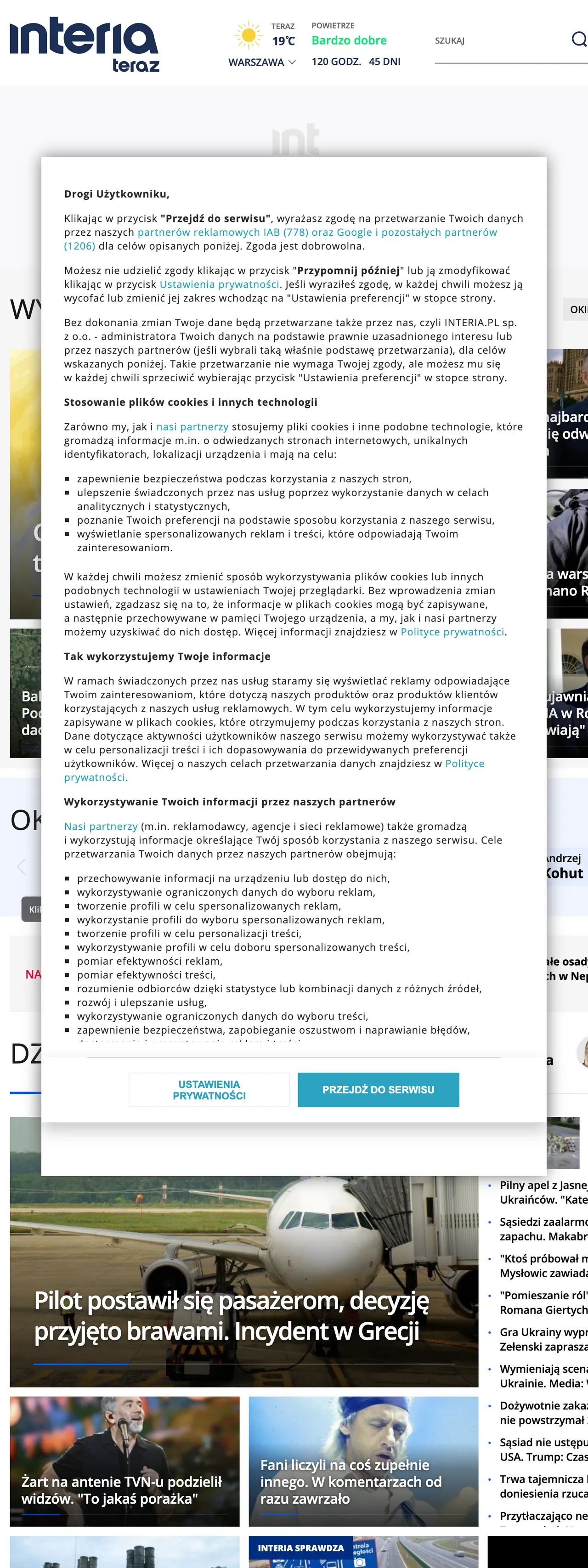 Screenshot of the Interia front page