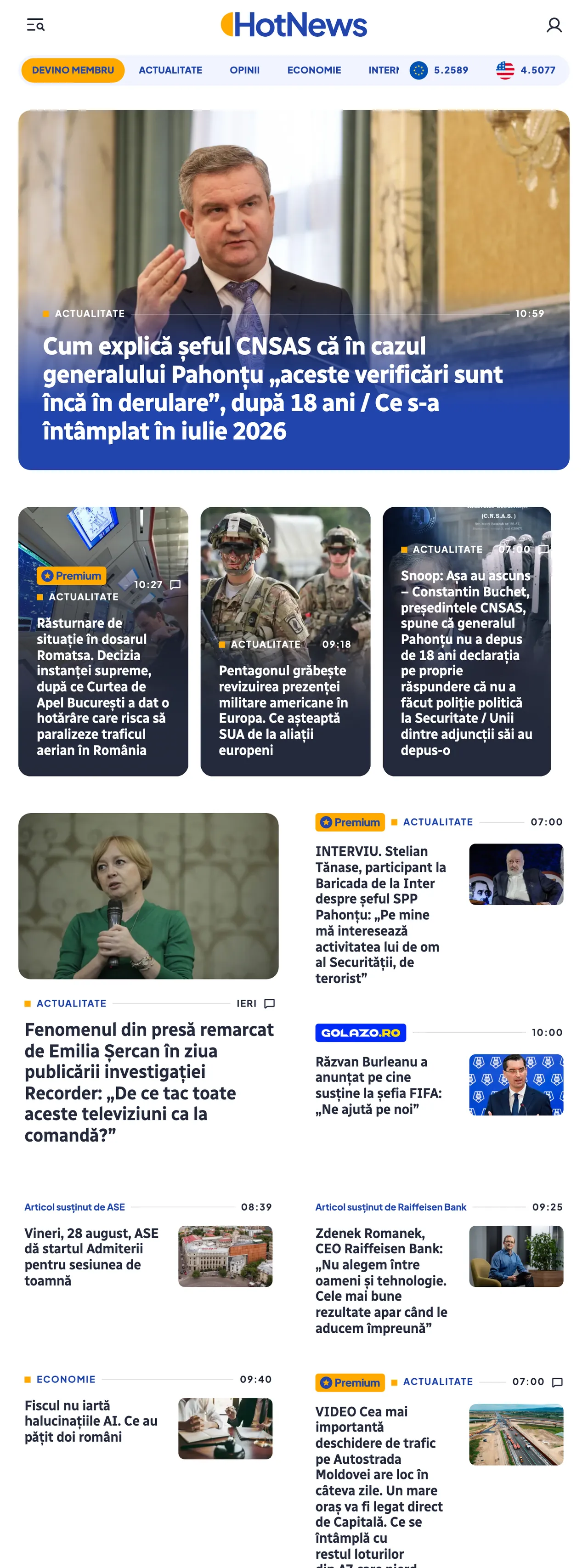 Screenshot of the HotNews.ro front page