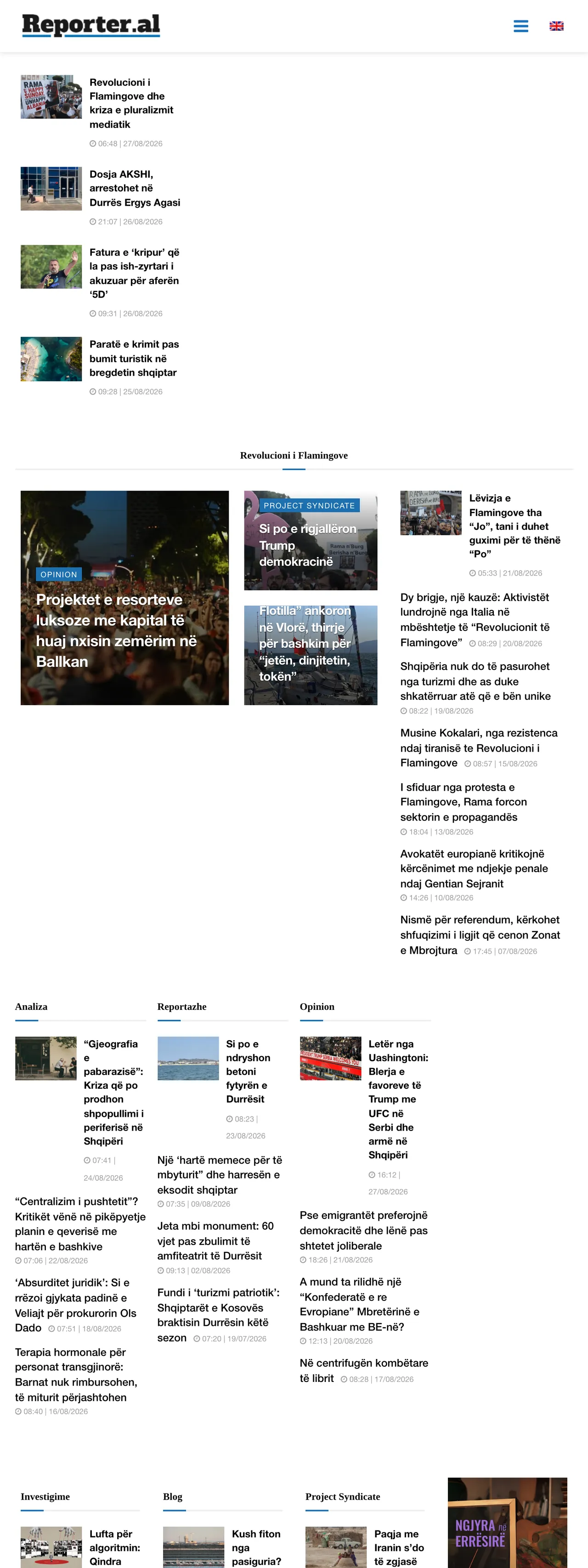 Screenshot of the Reporter.al front page