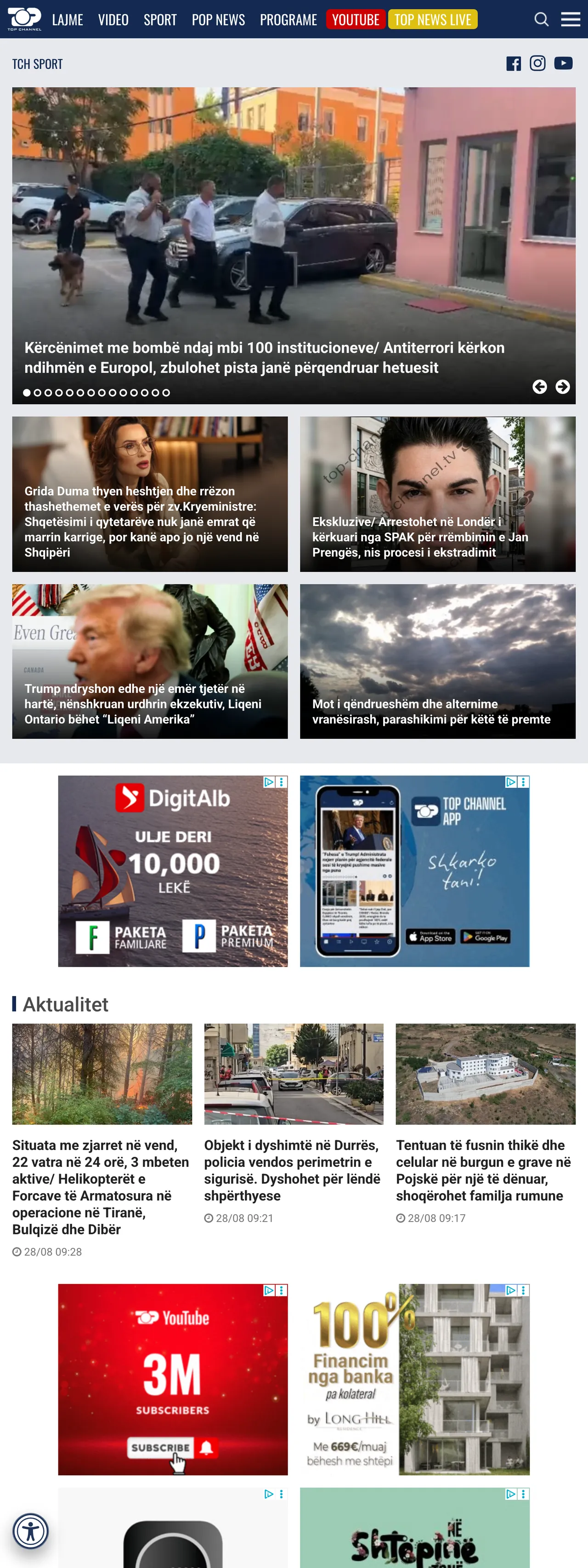 Screenshot of the Top Channel front page
