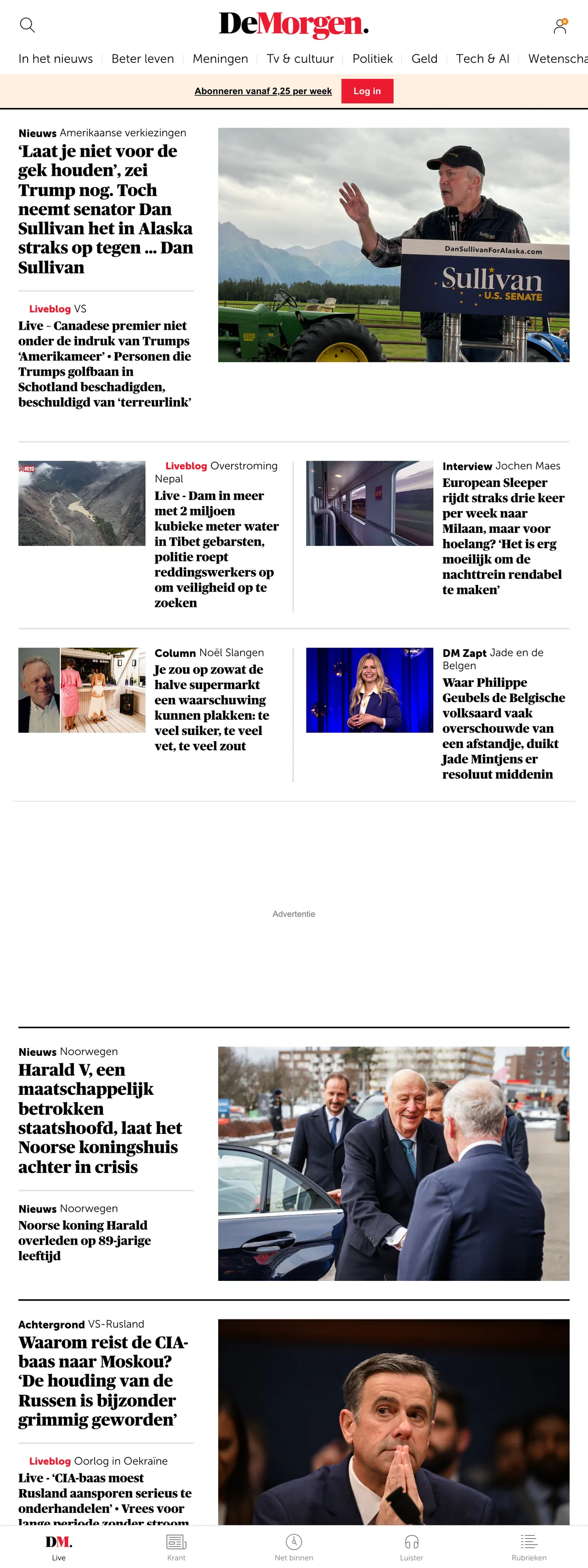 Screenshot of the De Morgen front page