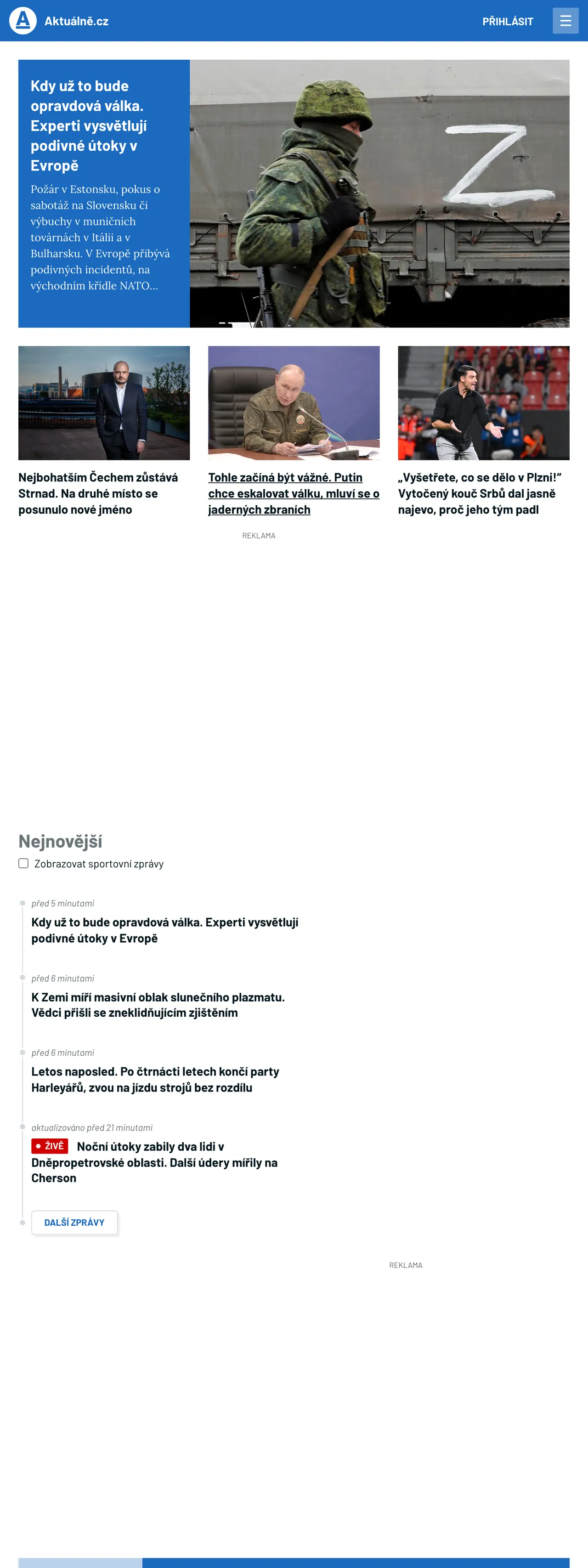 Screenshot of the Aktuálně.cz front page
