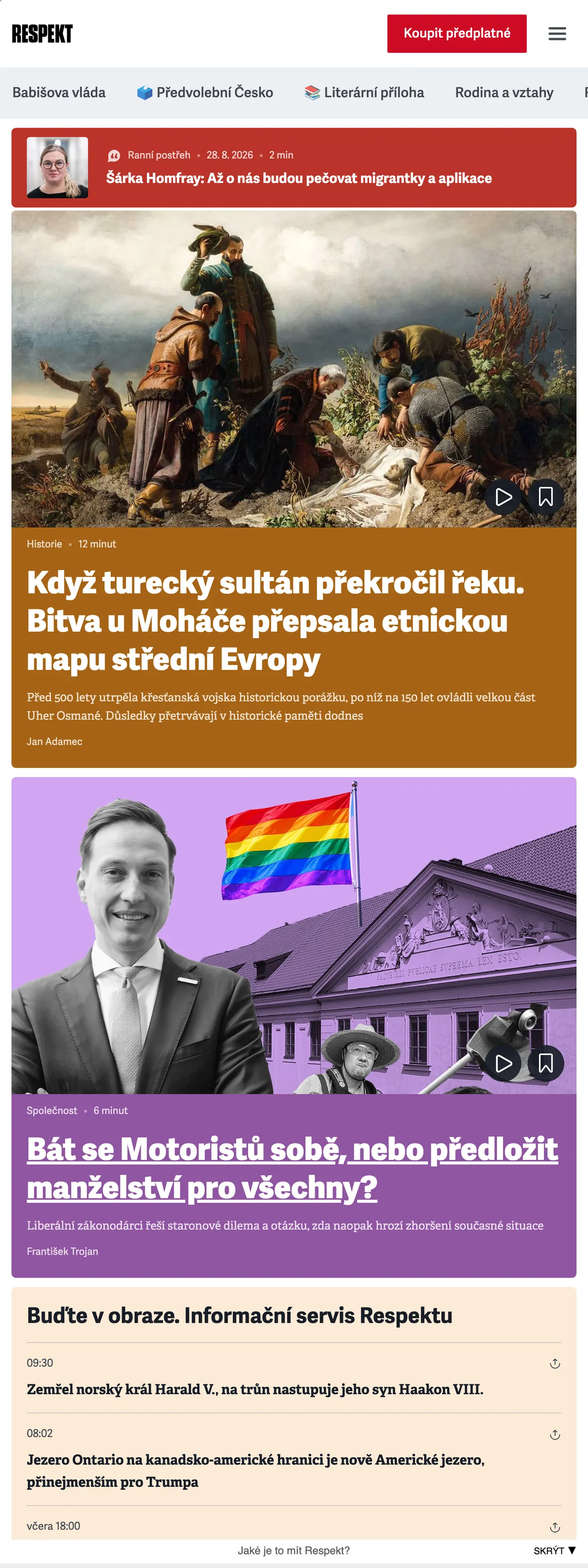 Screenshot of the Respekt front page