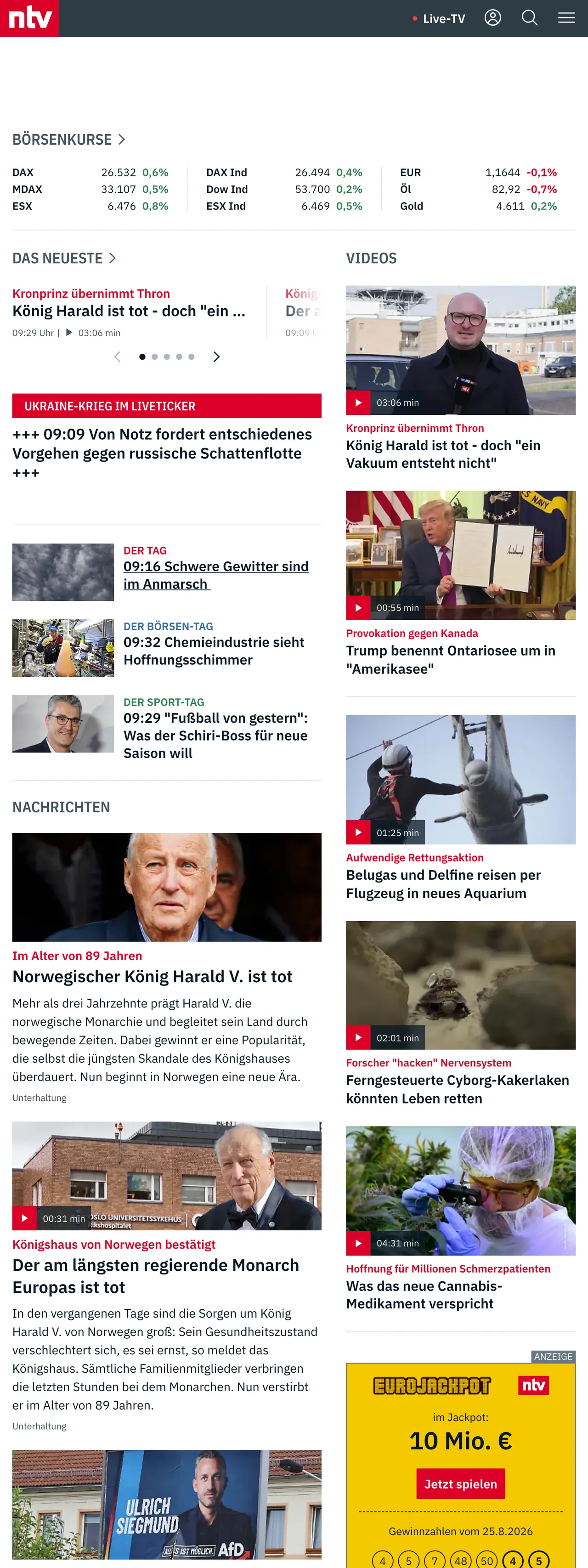 Screenshot of the n-tv front page