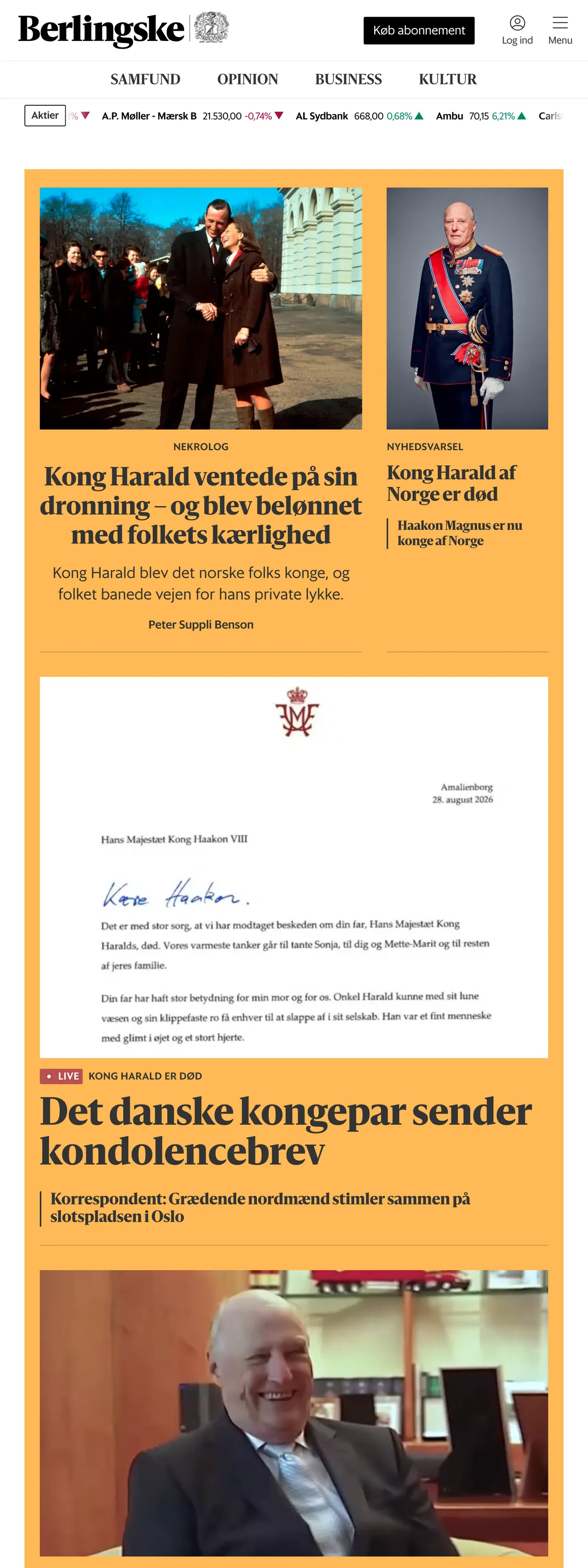 Screenshot of the Berlingske front page
