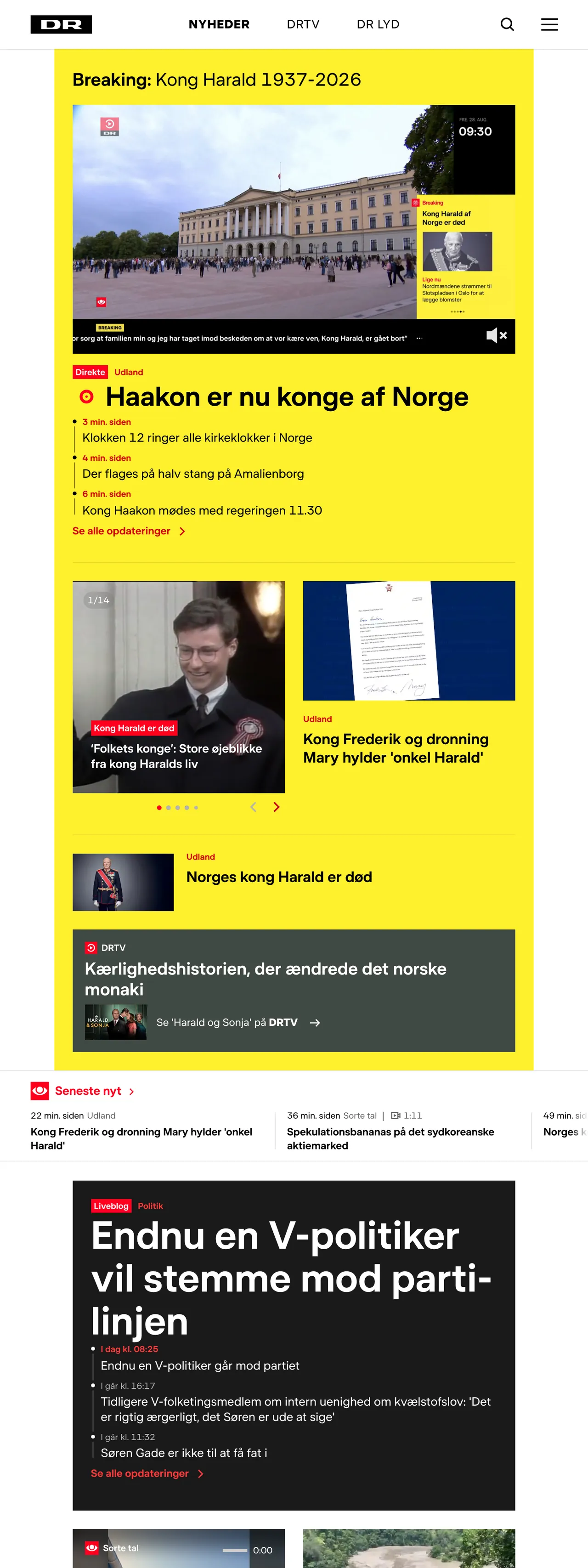 Screenshot of the DR front page