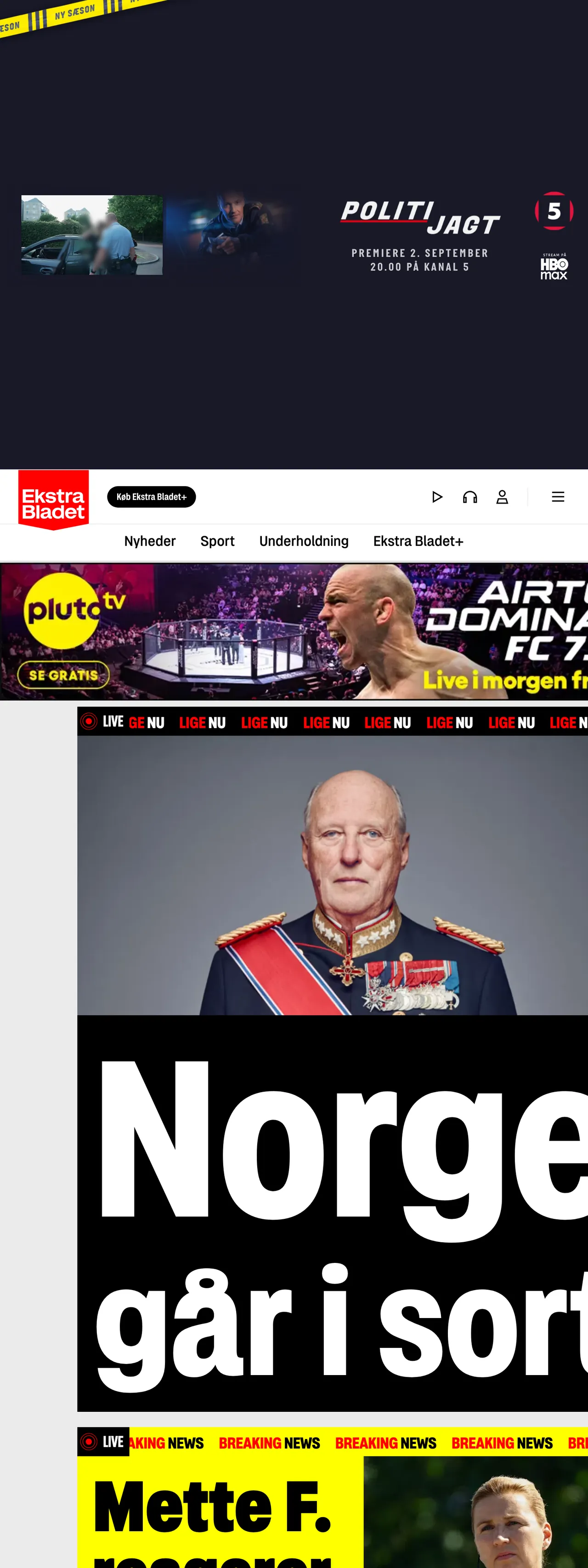 Screenshot of the Ekstra Bladet front page