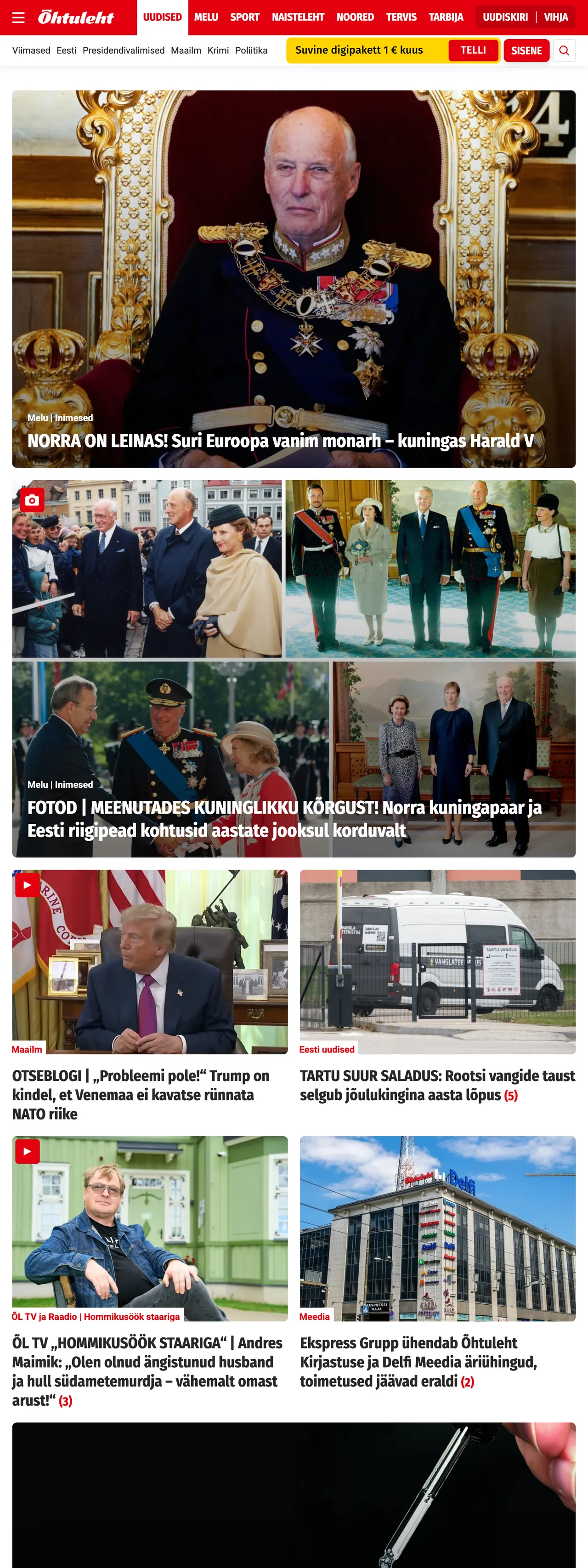 Screenshot of the Õhtuleht front page