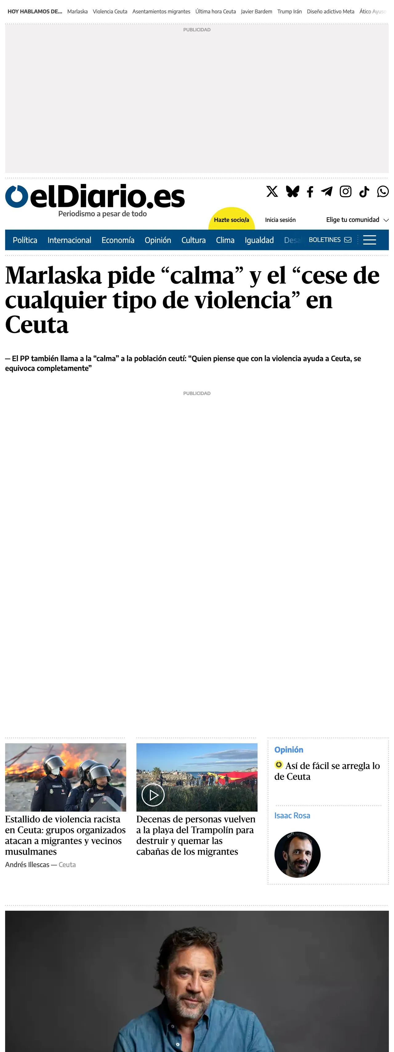 Screenshot of the elDiario.es front page