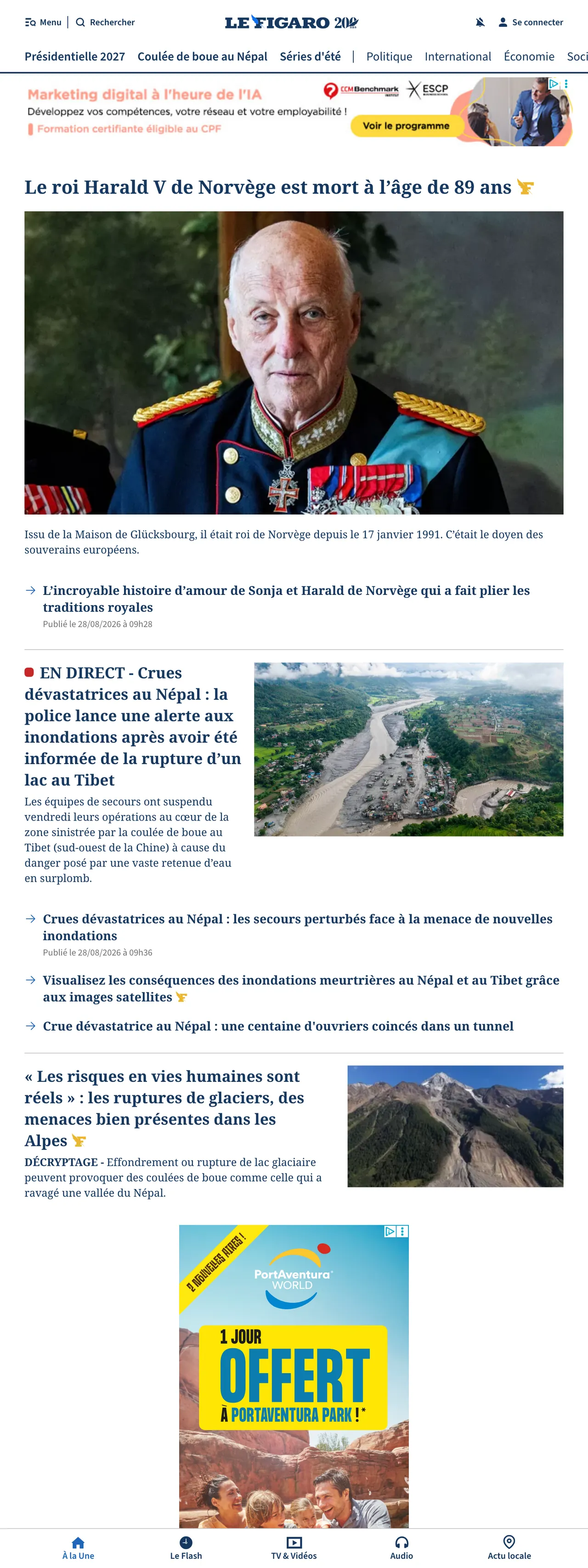 Screenshot of the Le Figaro front page