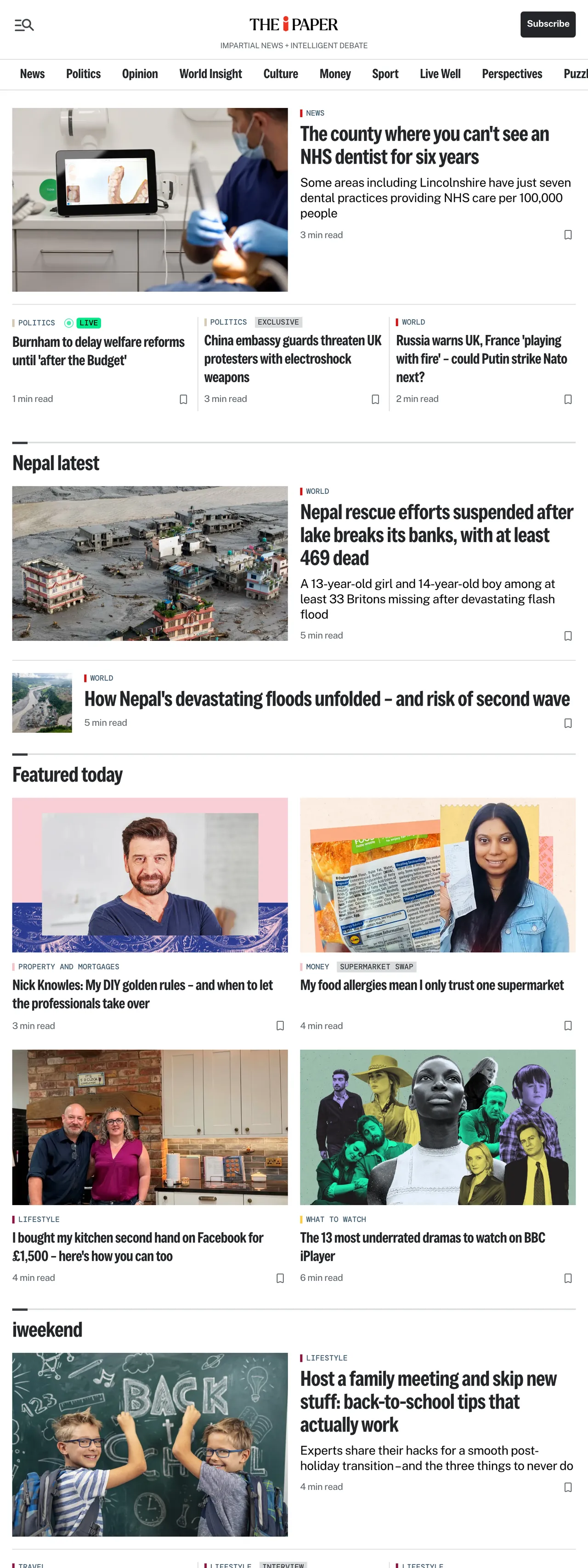 Screenshot of the The i Paper front page