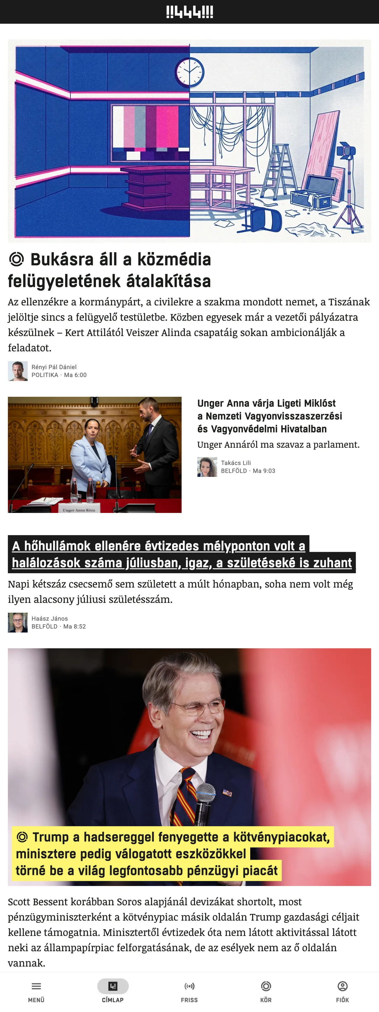 Screenshot of the 444 front page