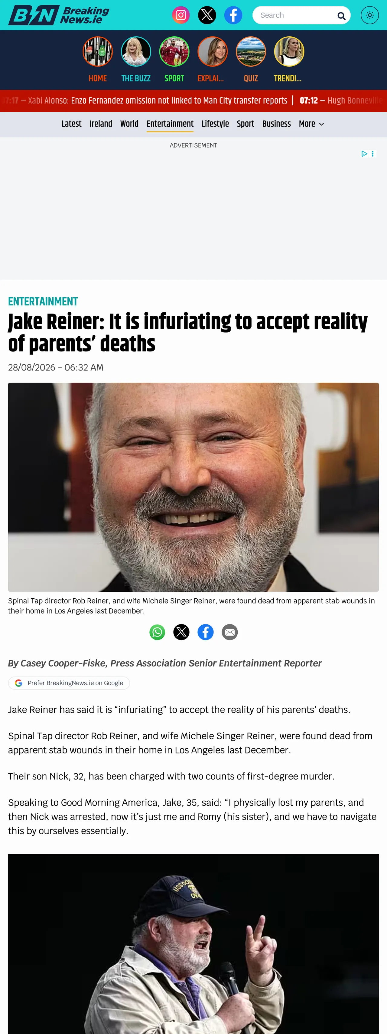 Screenshot of the BreakingNews.ie front page