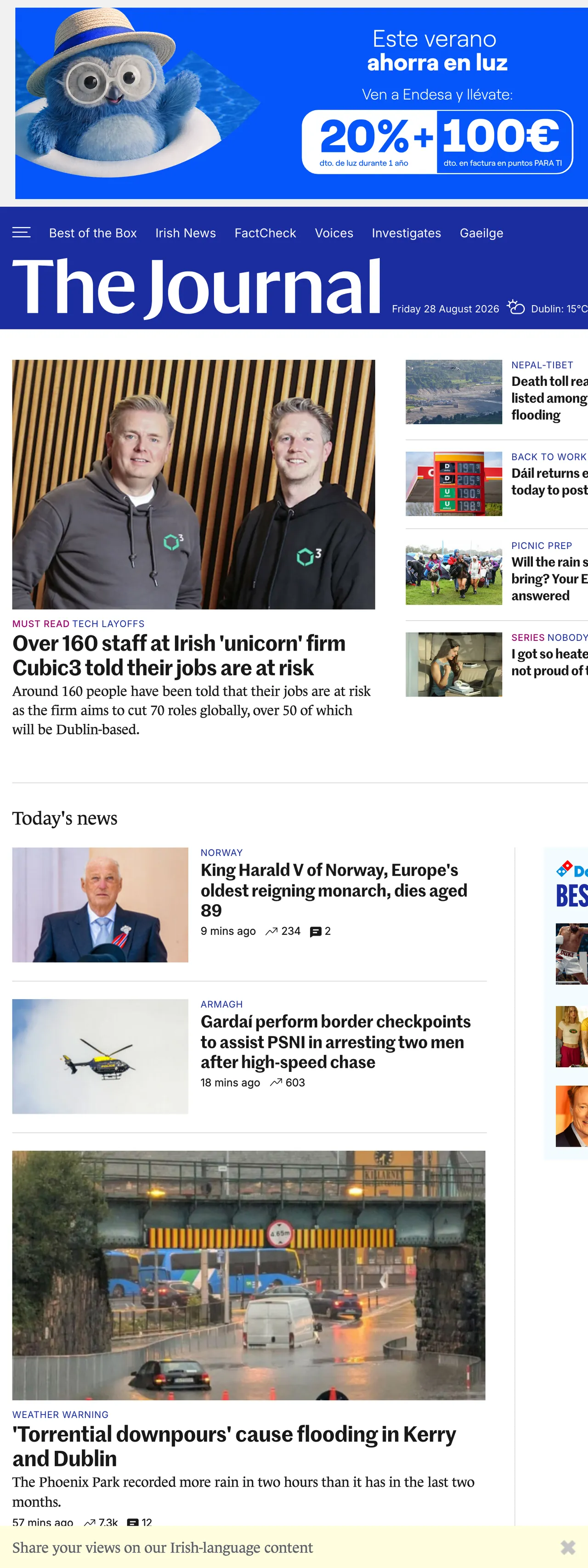 Screenshot of the TheJournal.ie front page