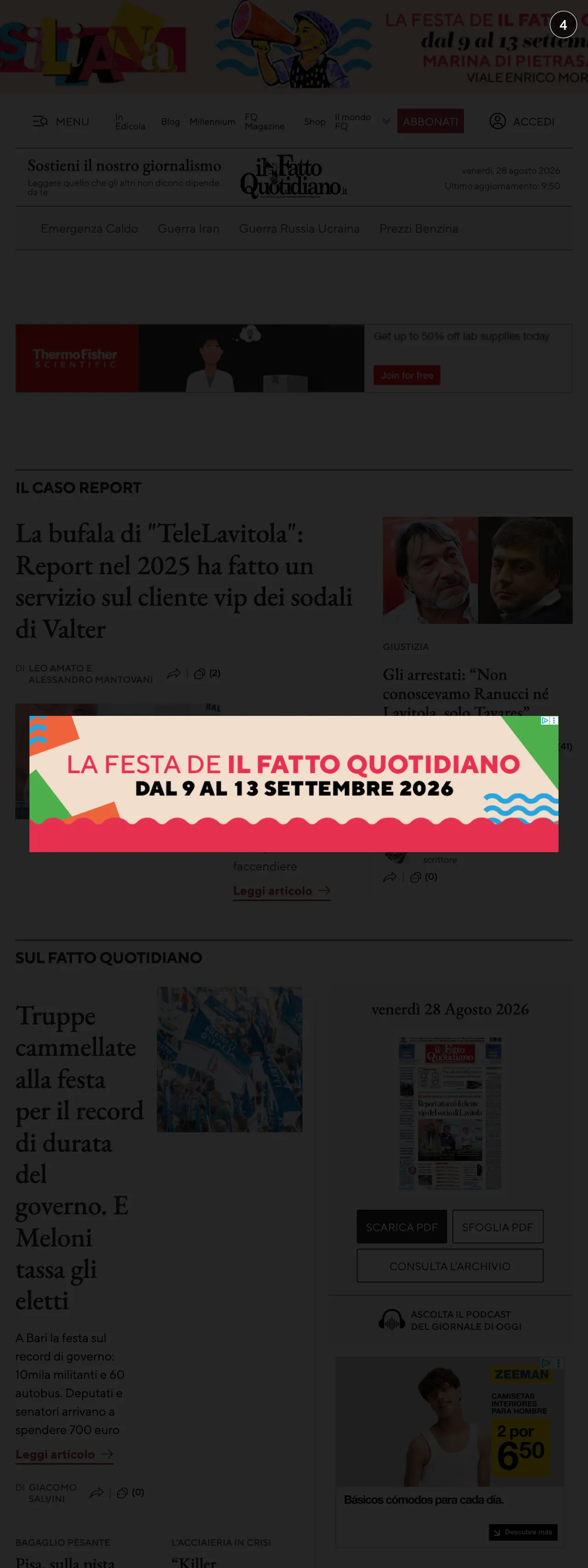 Screenshot of the Il Fatto Quotidiano front page