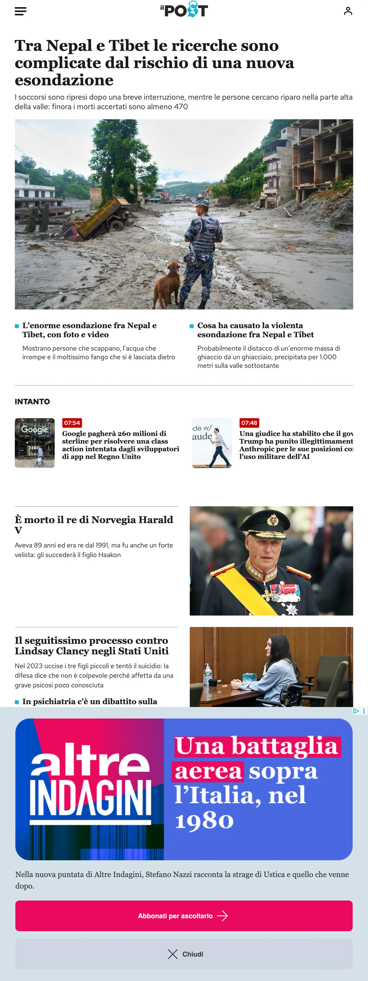 Screenshot of the Il Post front page