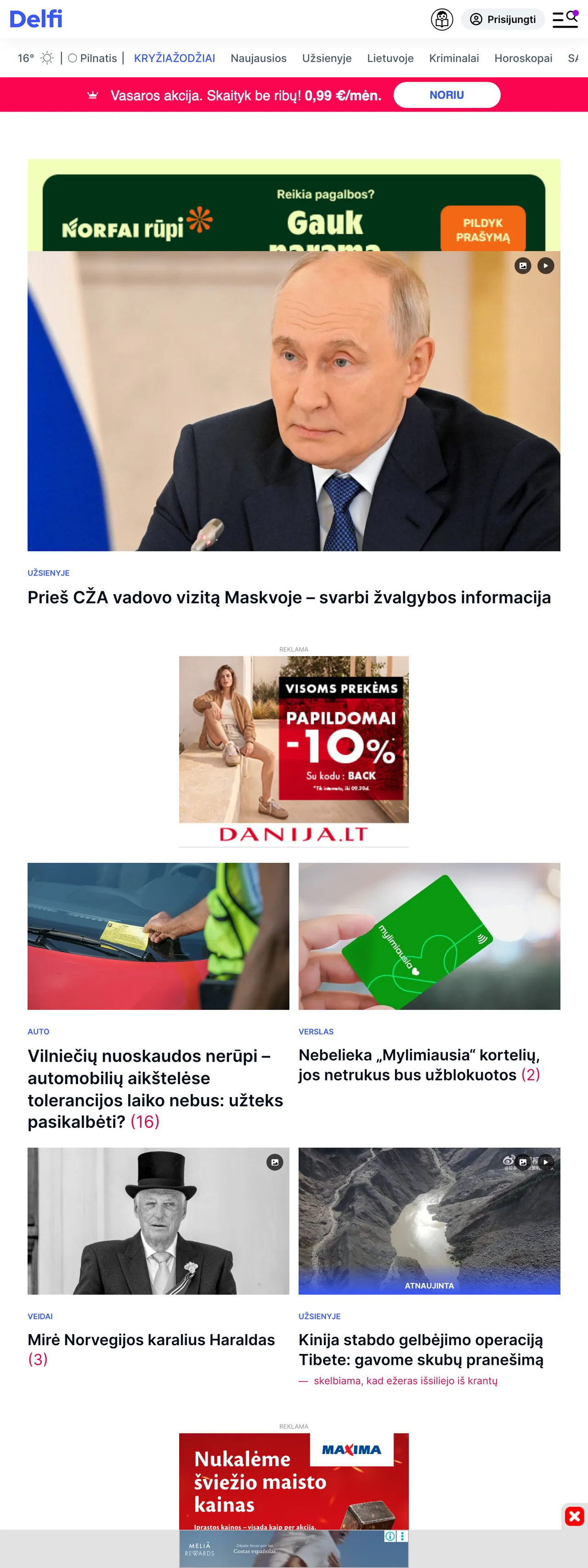 Screenshot of the Delfi front page
