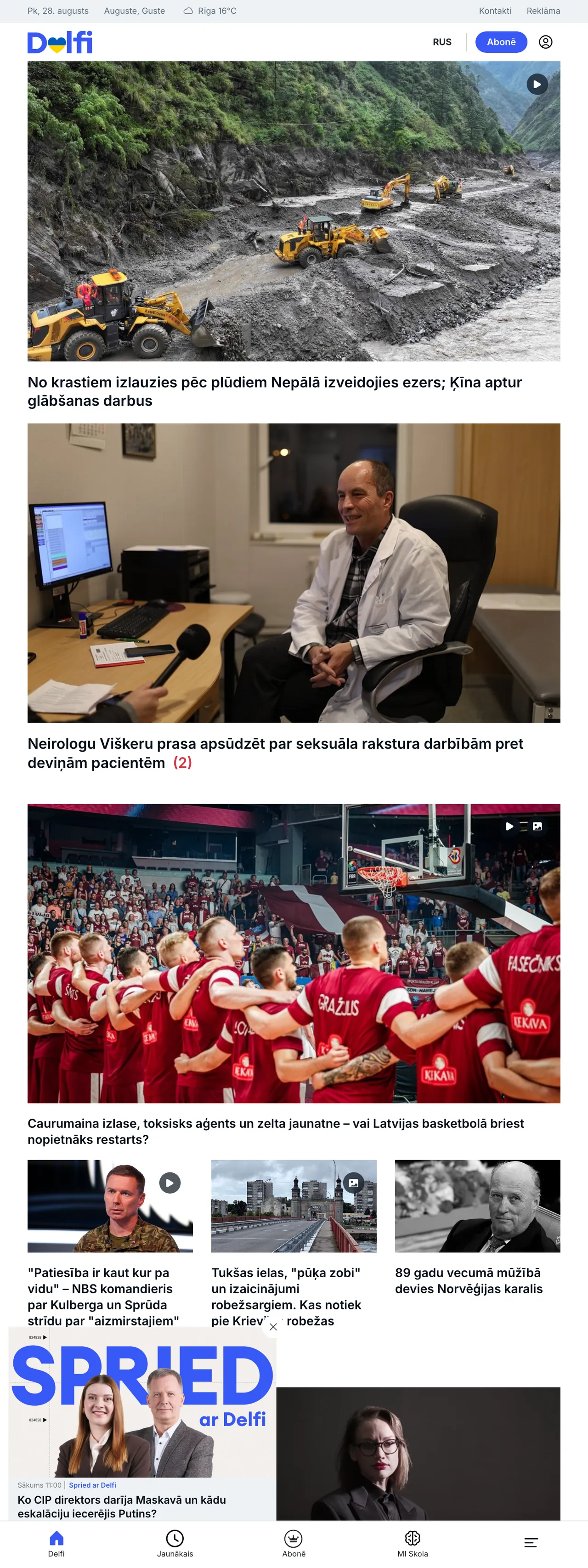 Screenshot of the Delfi front page