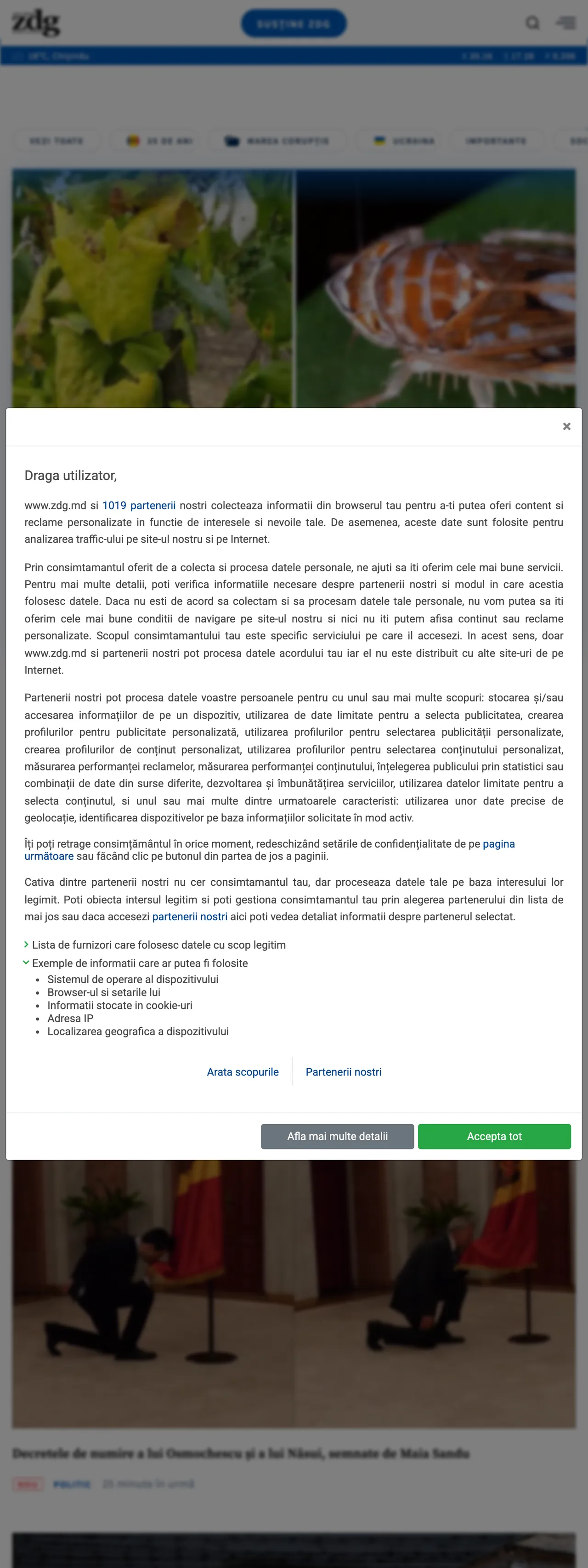 Screenshot of the Ziarul de Gardă front page