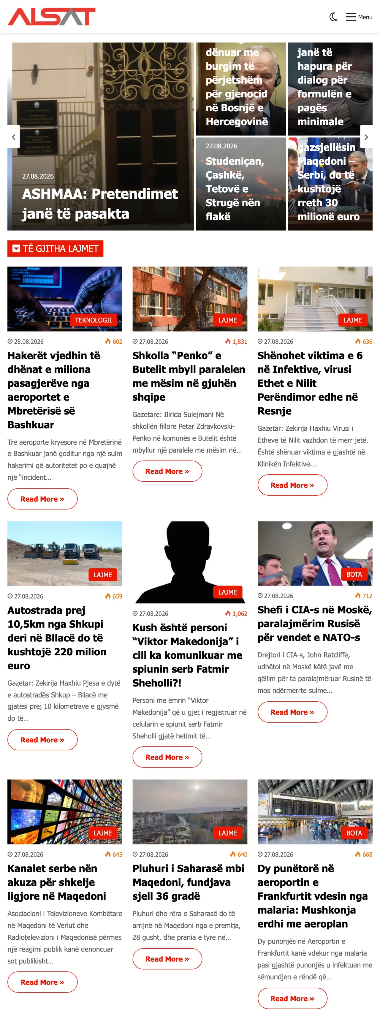 Screenshot of the ALSAT front page