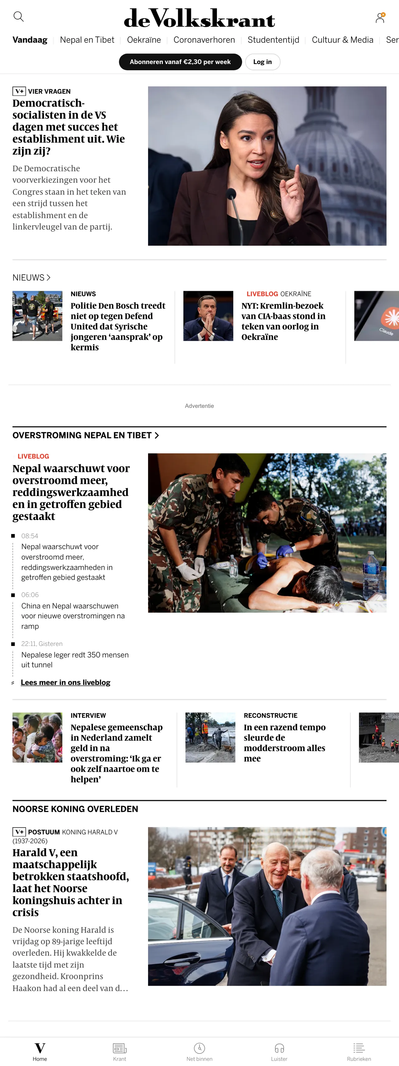 Screenshot of the de Volkskrant front page