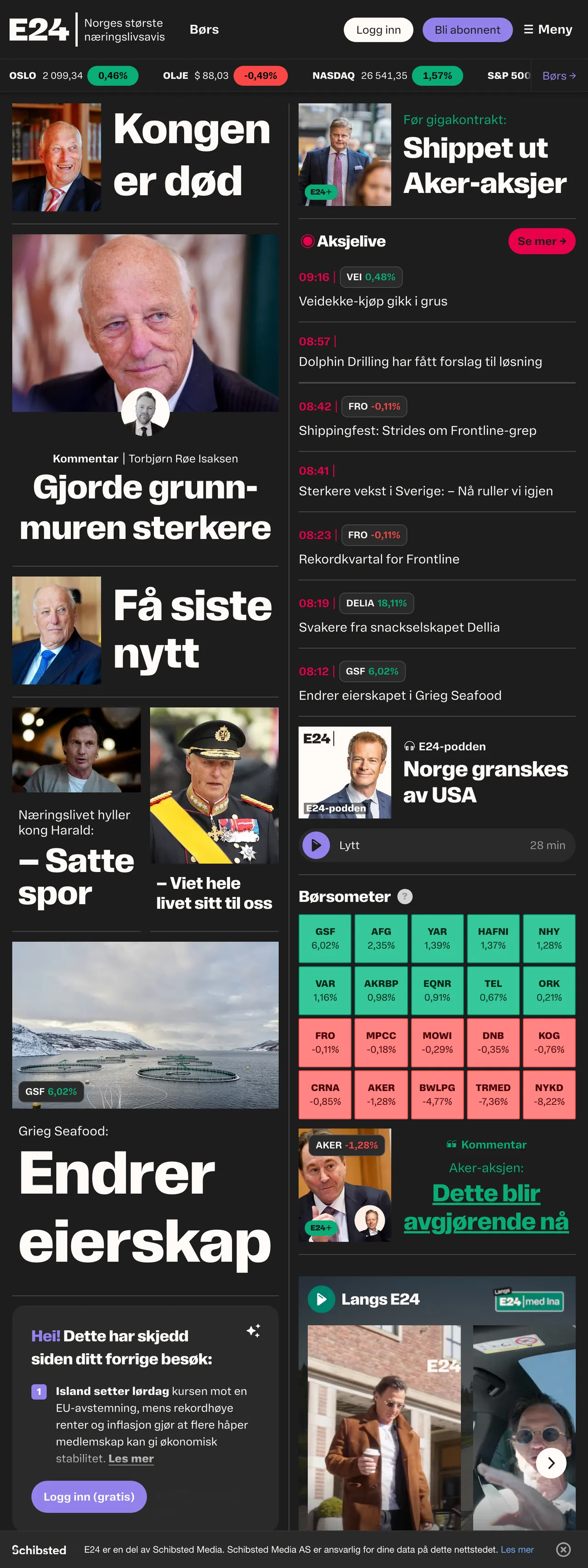 Screenshot of the E24 front page