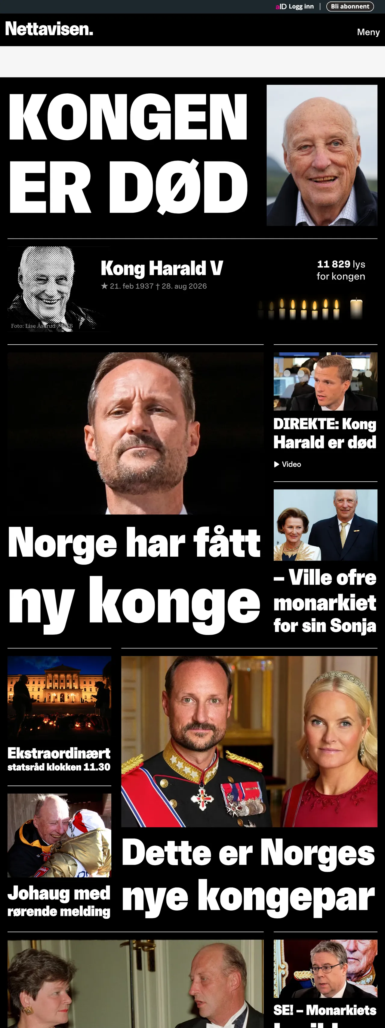 Screenshot of the Nettavisen front page
