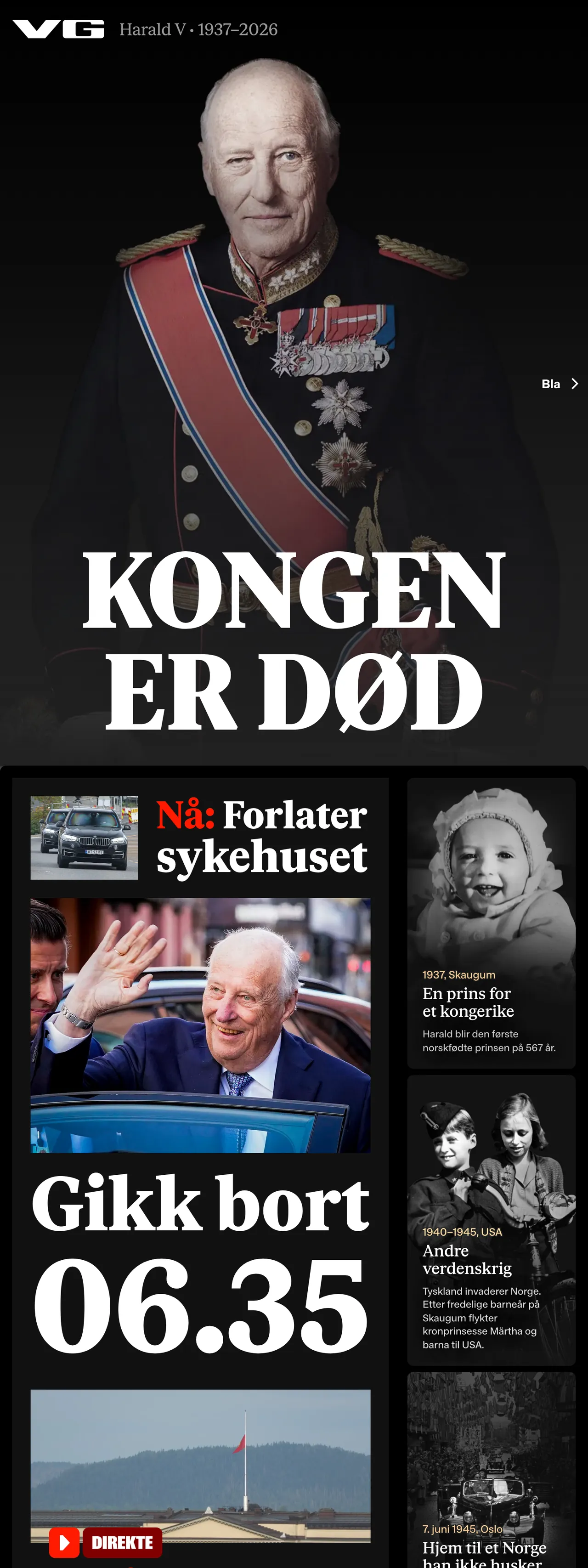 Screenshot of the VG front page