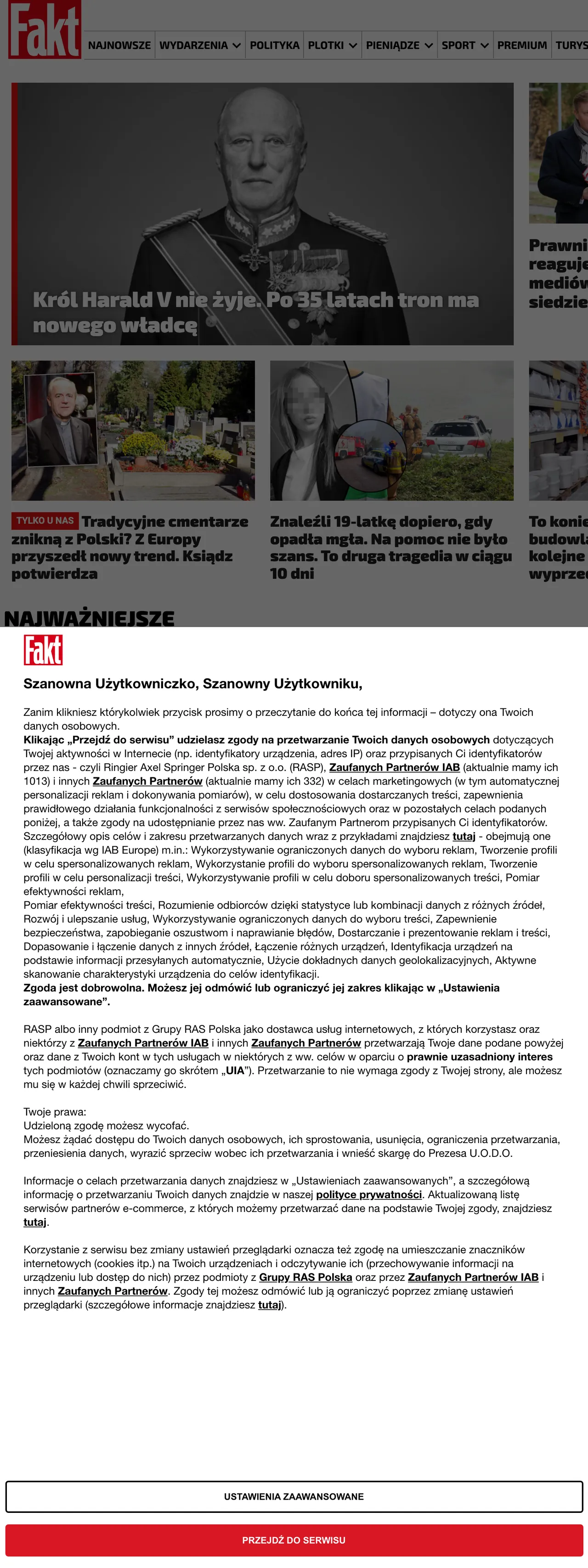 Screenshot of the Fakt front page
