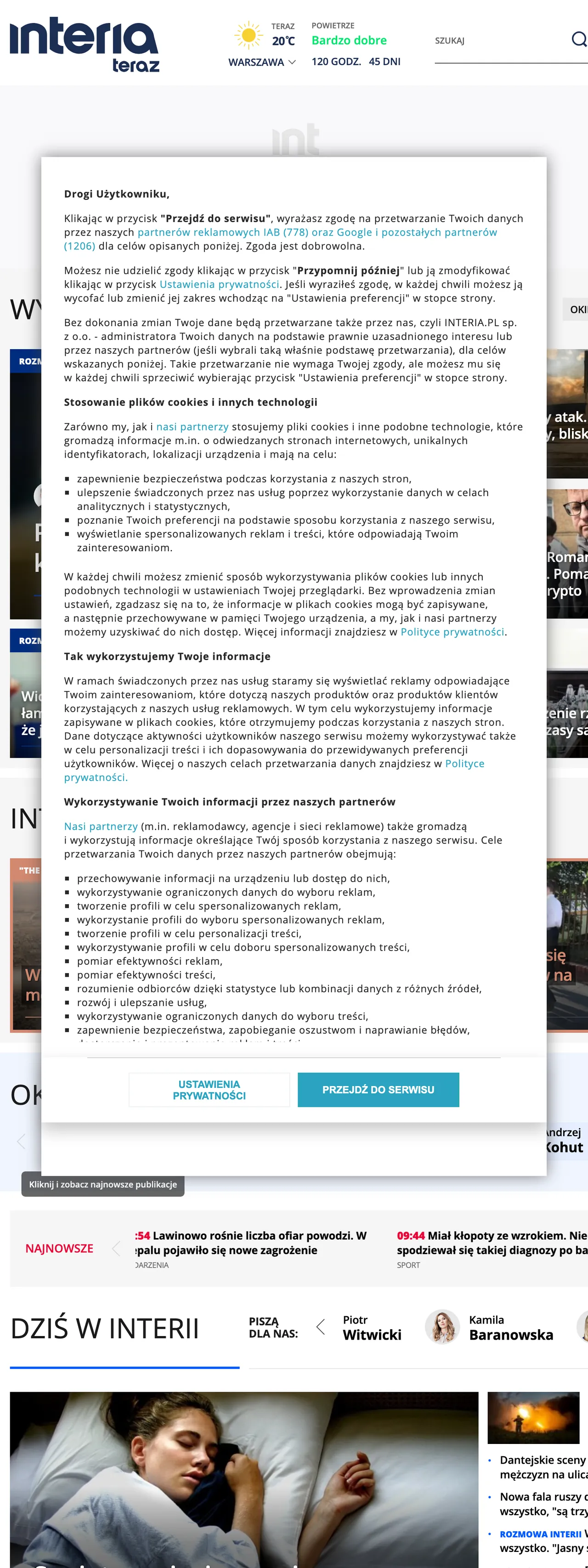 Screenshot of the Interia front page