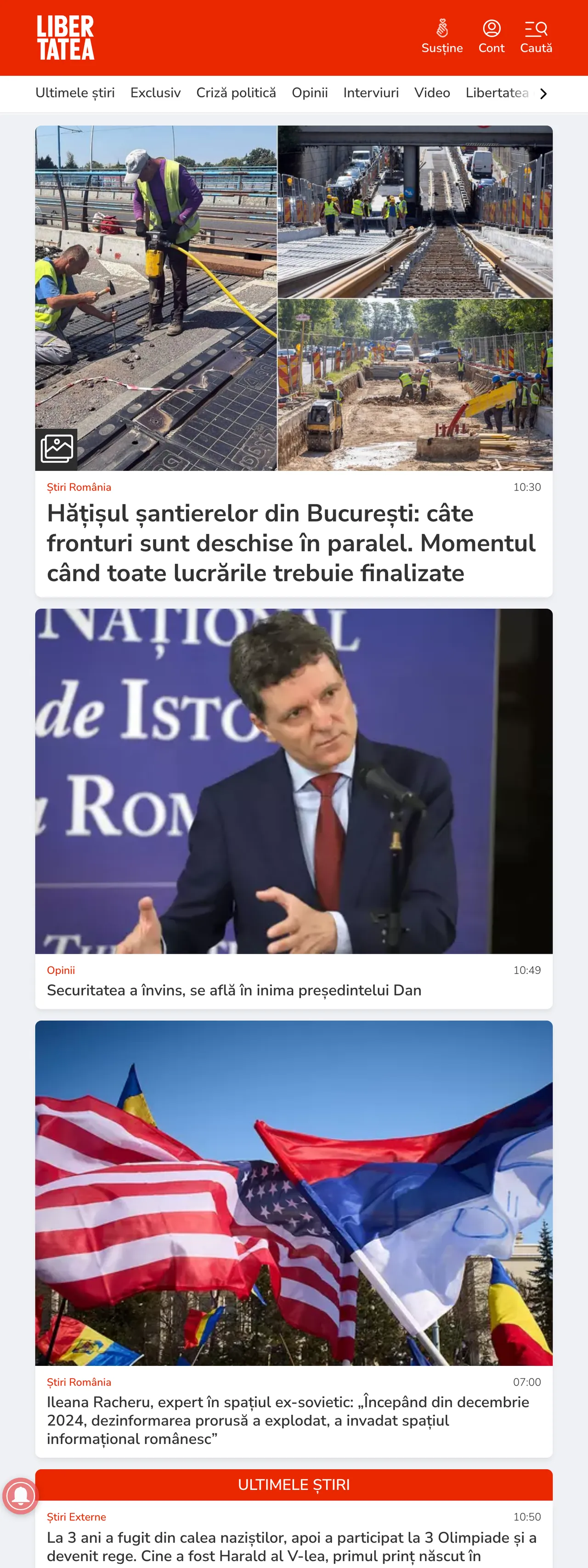 Screenshot of the Libertatea front page
