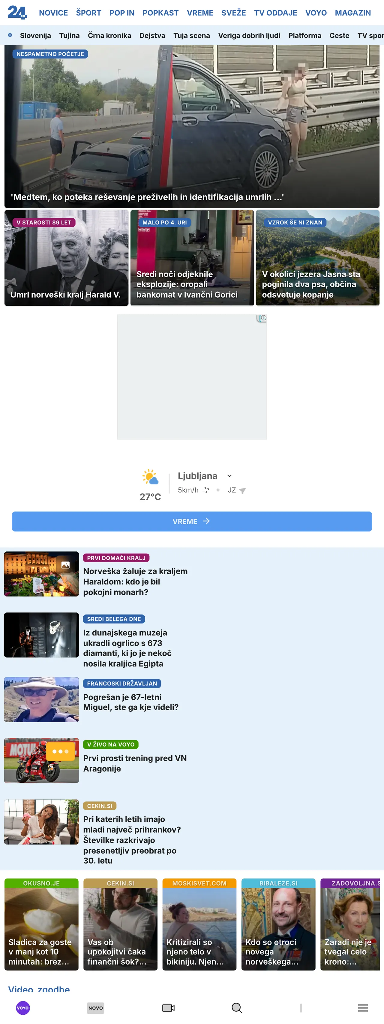 Screenshot of the 24ur front page
