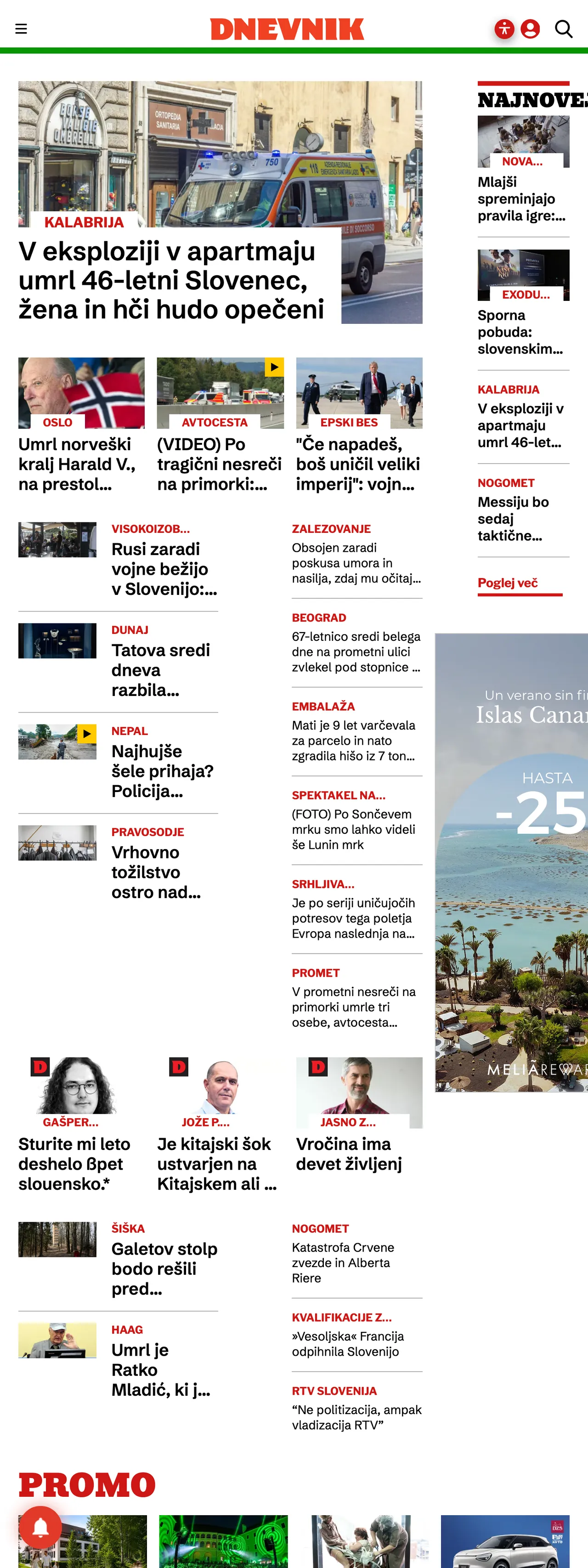 Screenshot of the Dnevnik front page