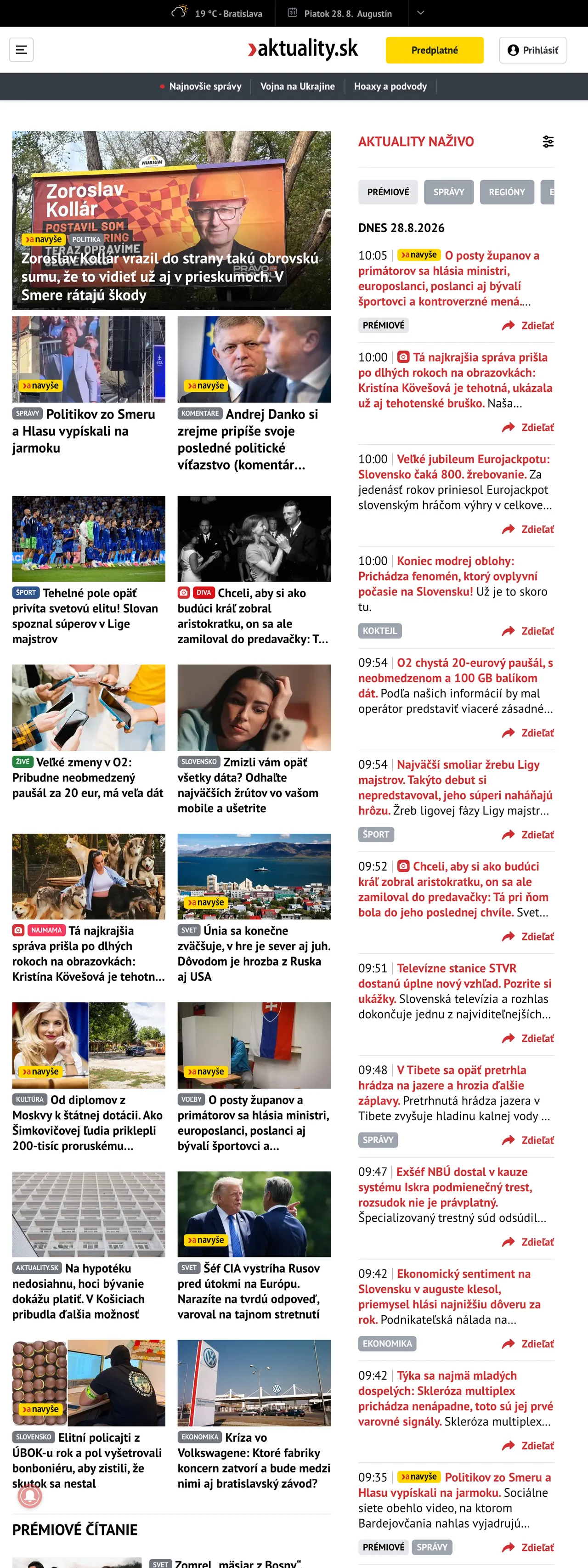 Screenshot of the Aktuality.sk front page
