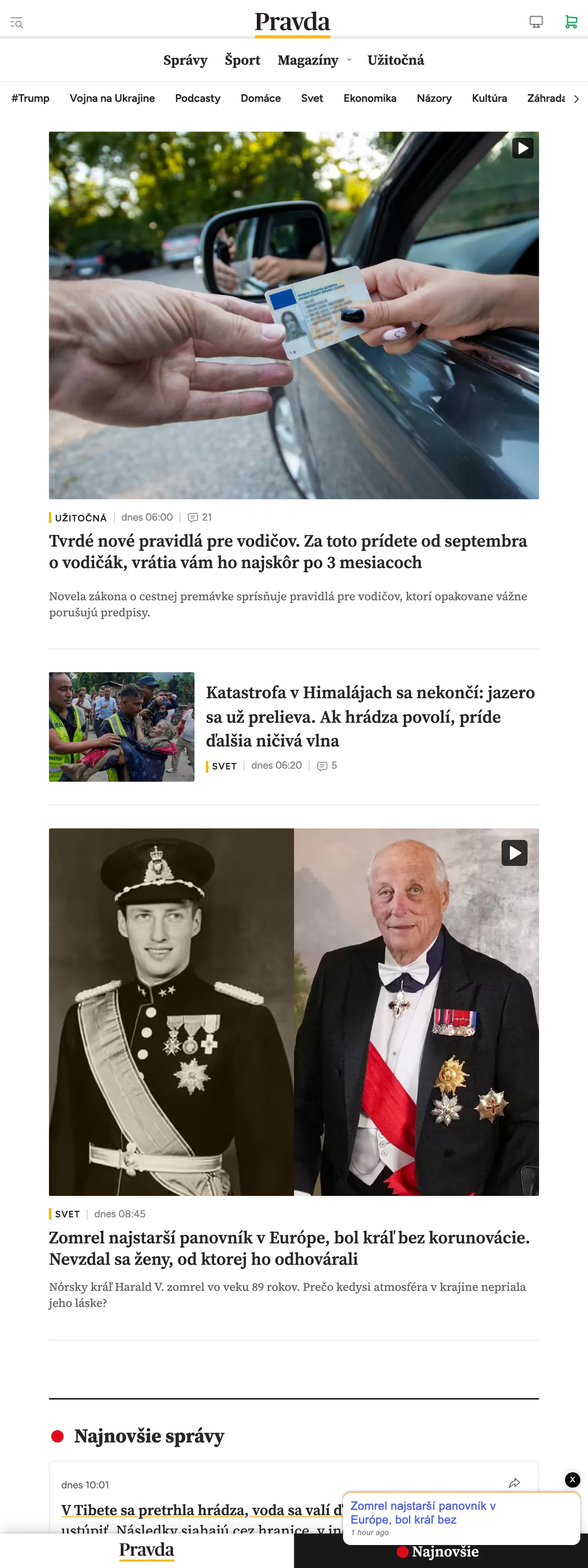 Screenshot of the Pravda front page