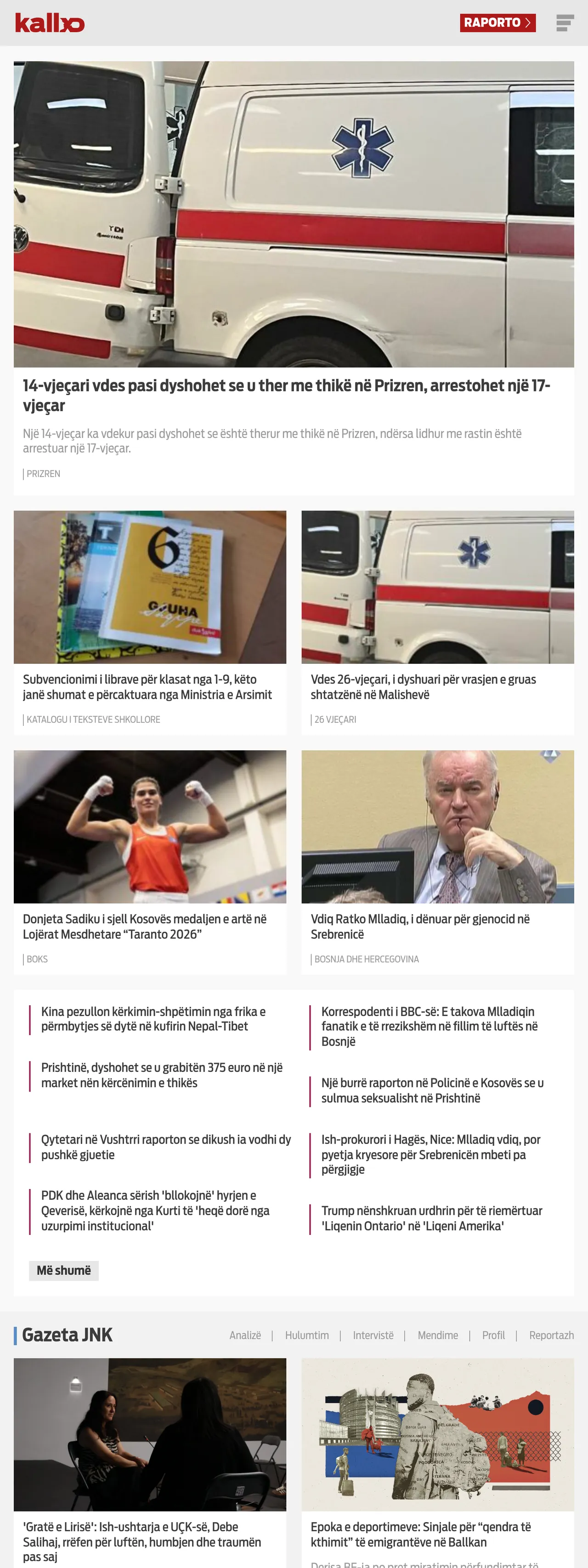 Screenshot of the Kallxo front page