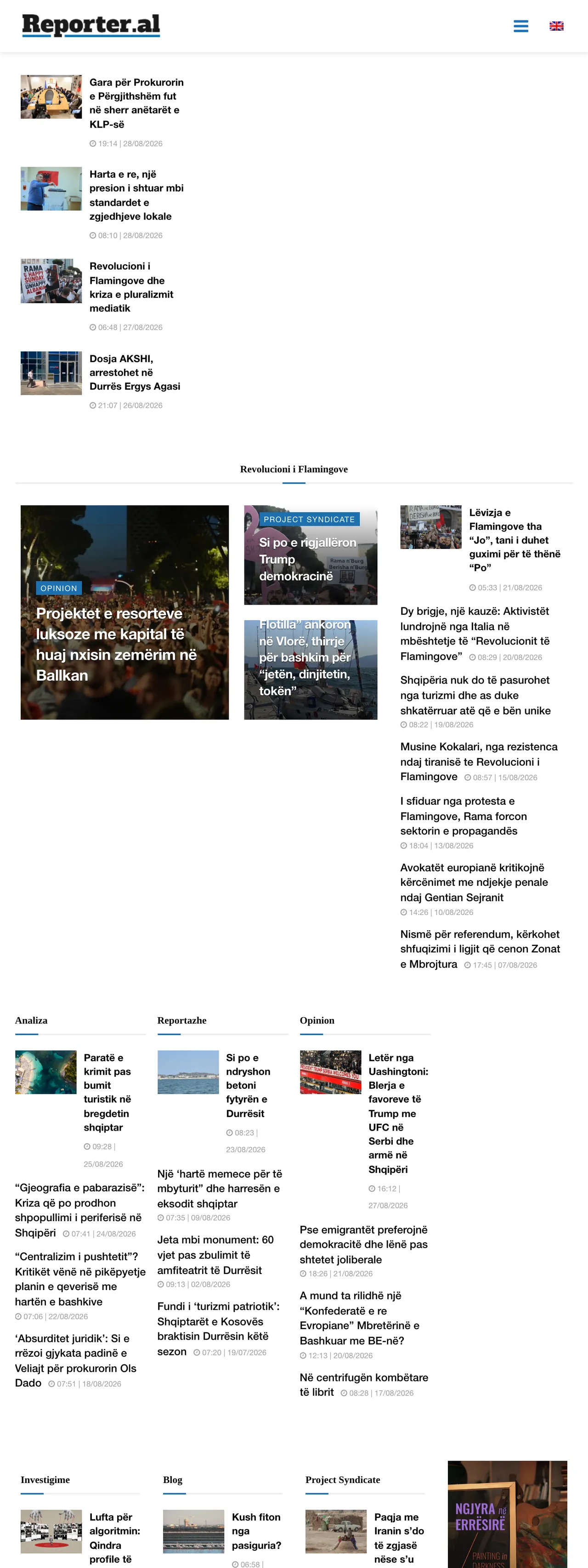Screenshot of the Reporter.al front page