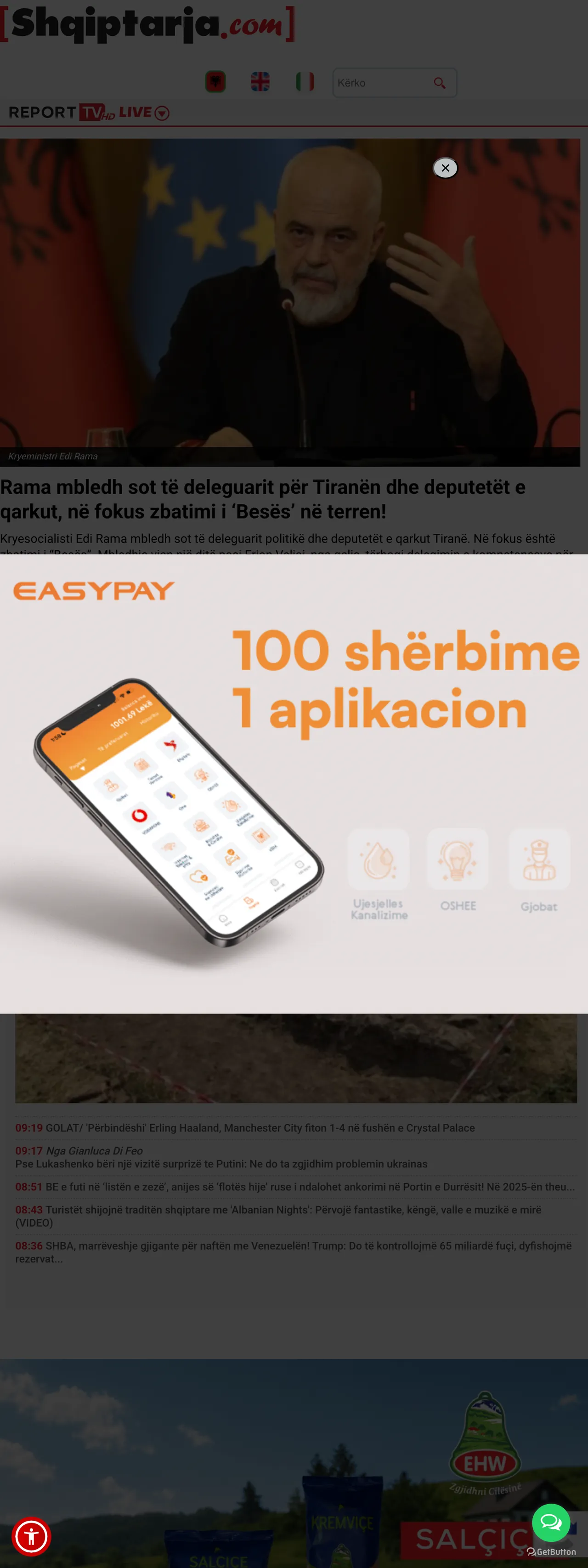 Screenshot of the Shqiptarja.com front page