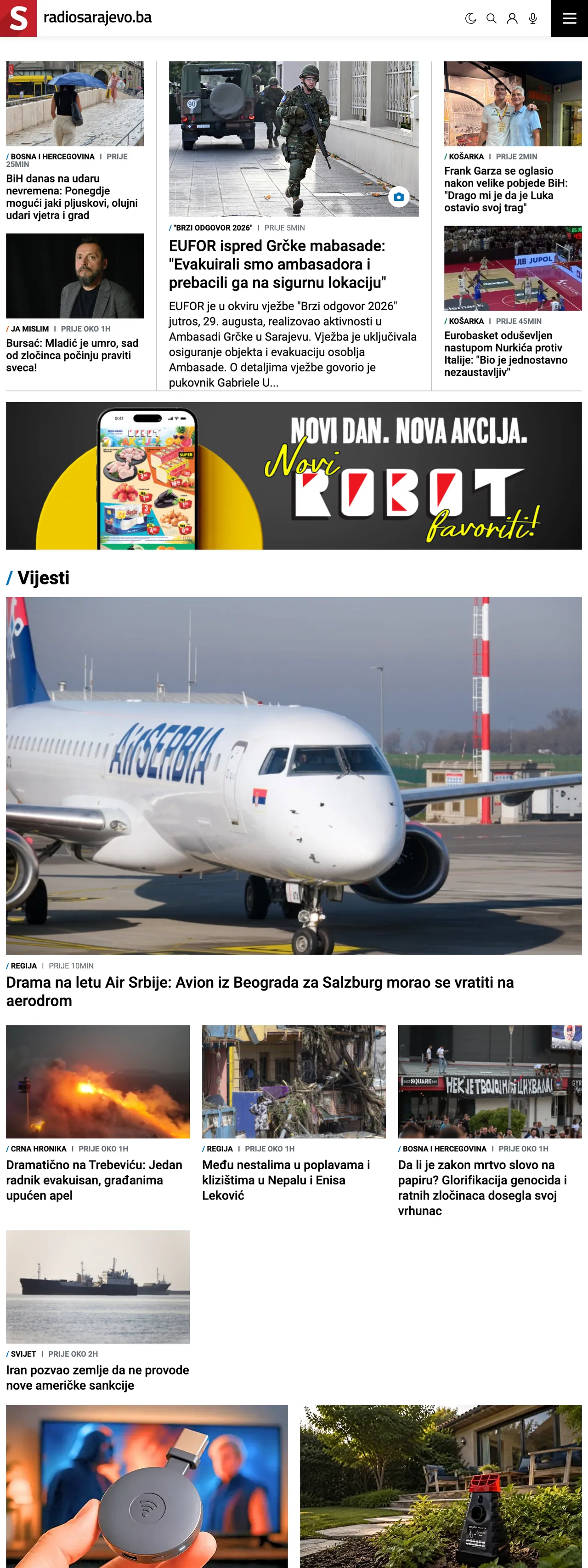 Screenshot of the Radio Sarajevo front page