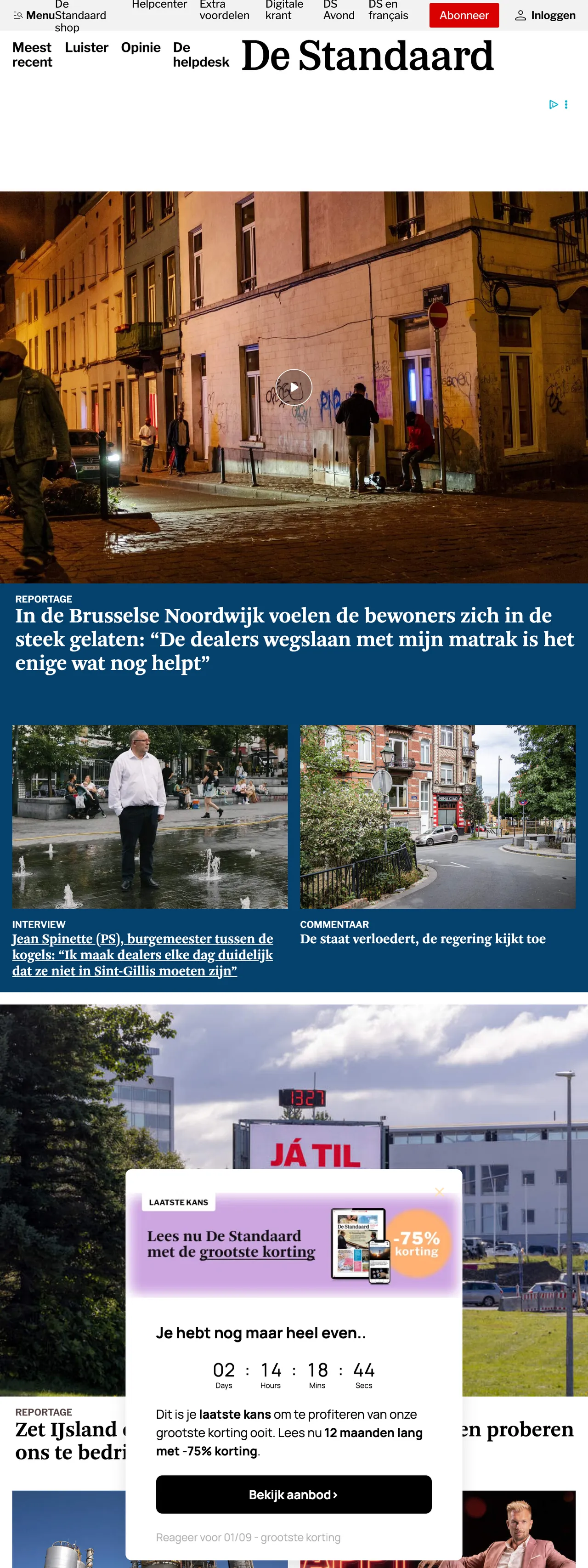 Screenshot of the De Standaard front page