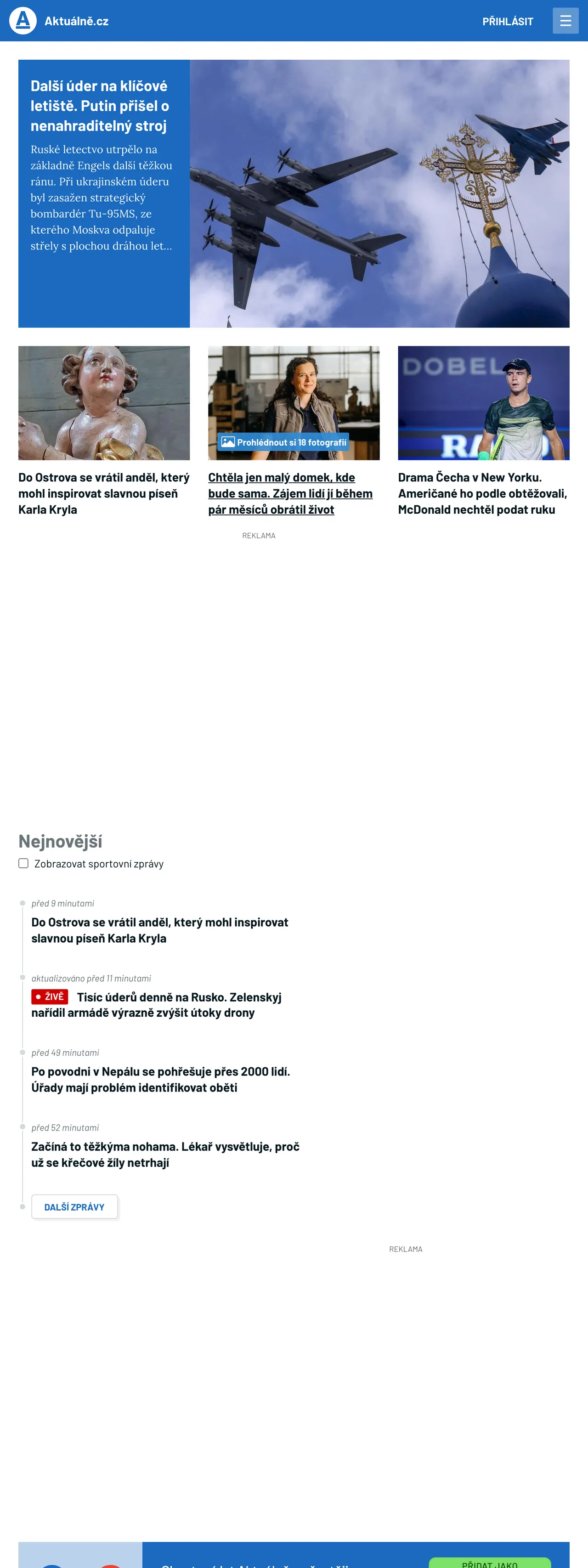 Screenshot of the Aktuálně.cz front page