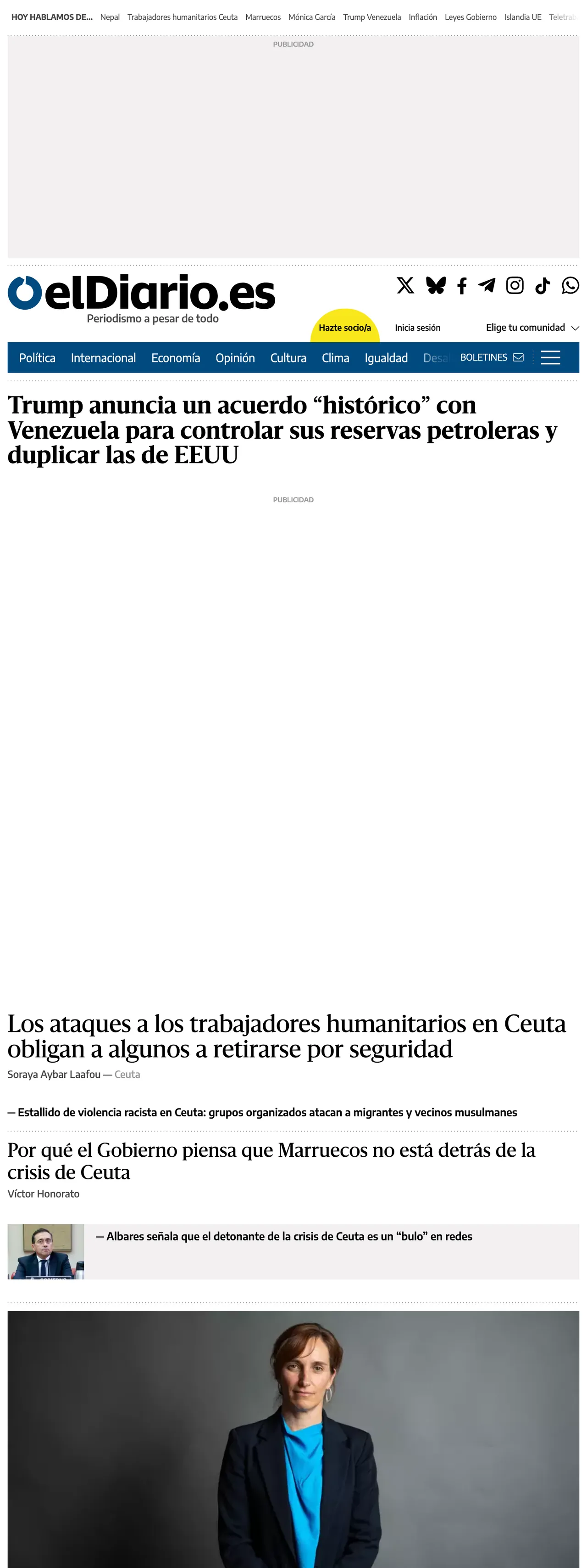 Screenshot of the elDiario.es front page