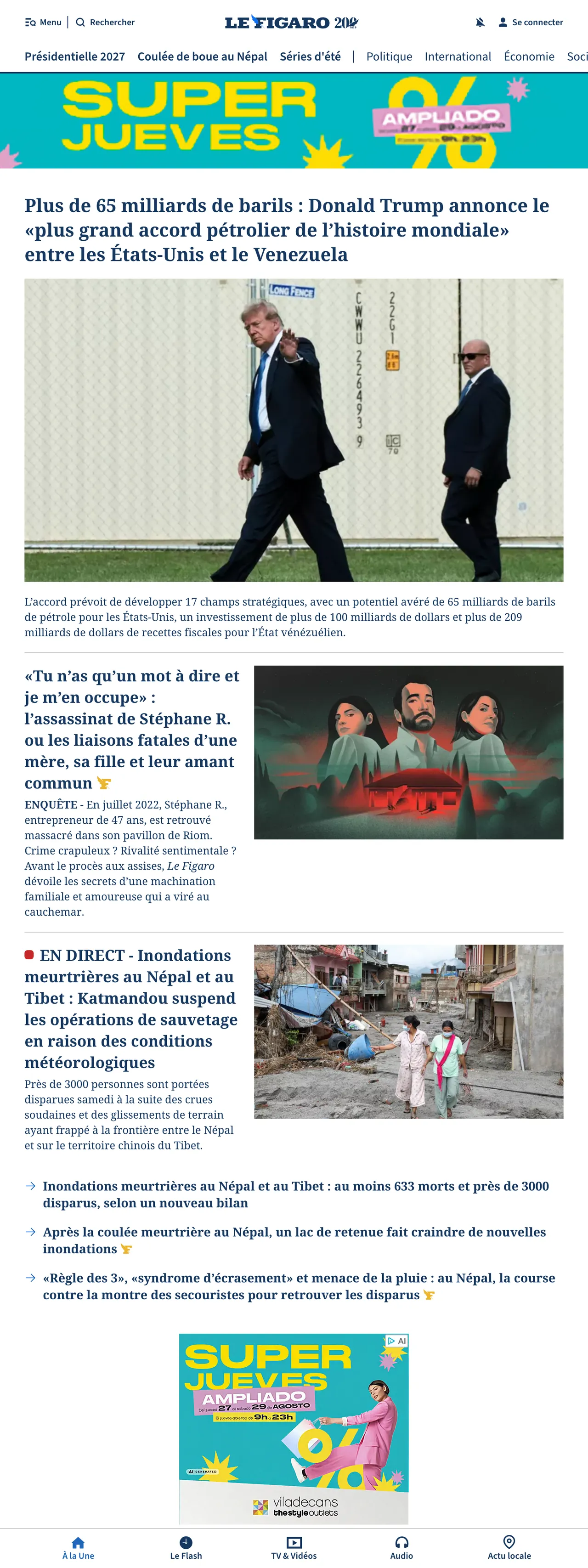 Screenshot of the Le Figaro front page