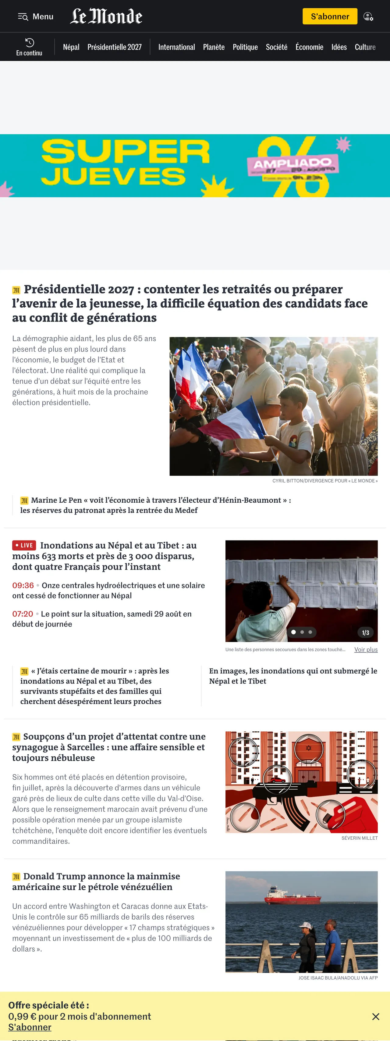 Screenshot of the Le Monde front page